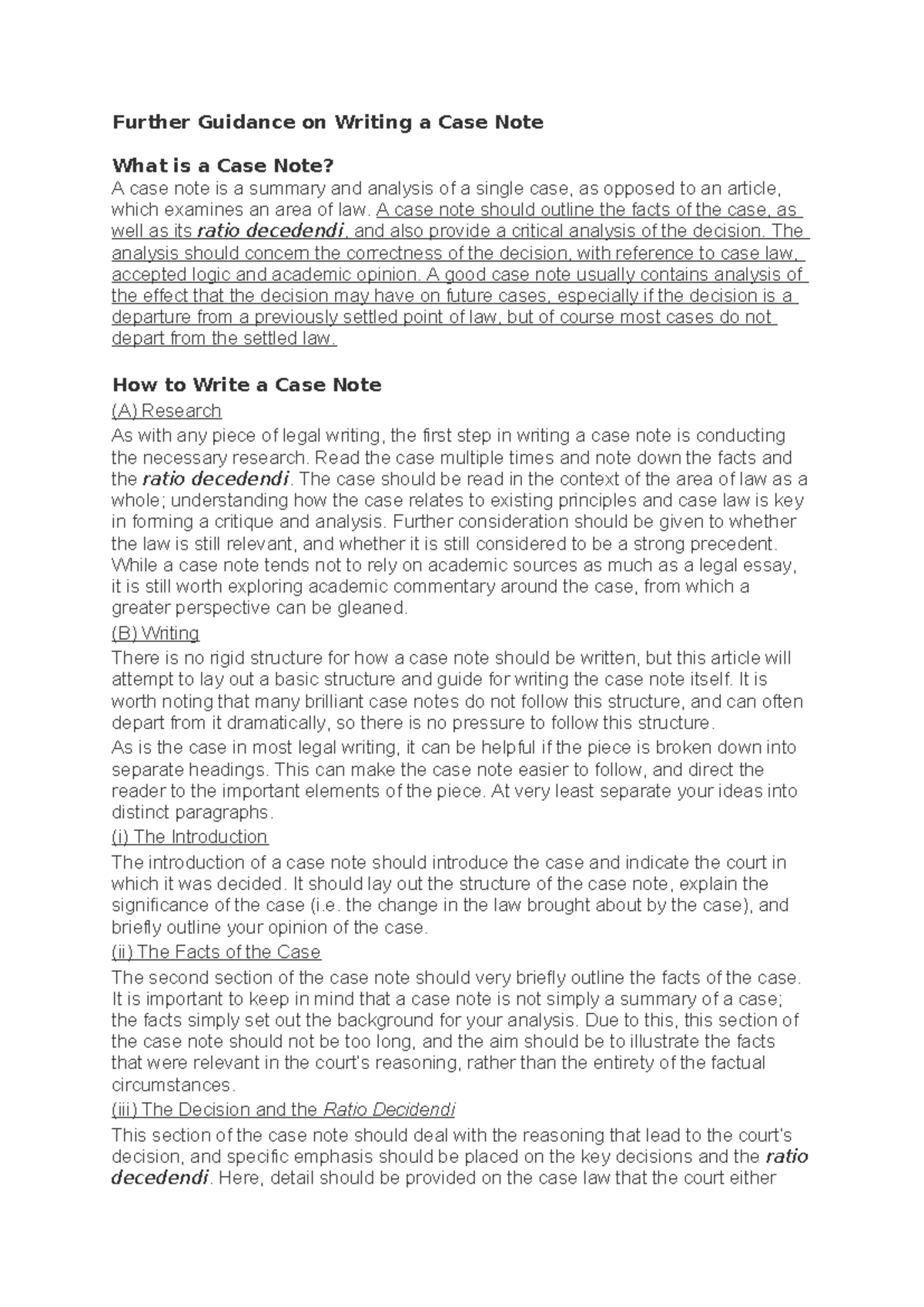 Legal Writing Guide: Case Note Structure and Analysis Tips - Studocu