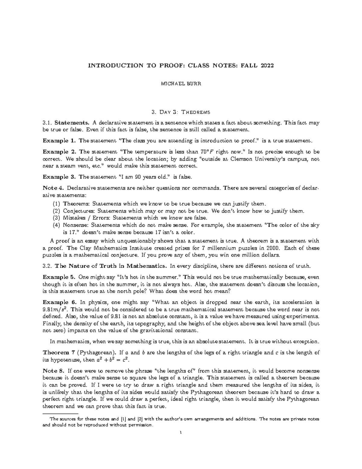 Lecture Notes on Proofs and Theorems: Class Day 3 - Fall 2022 - Studocu