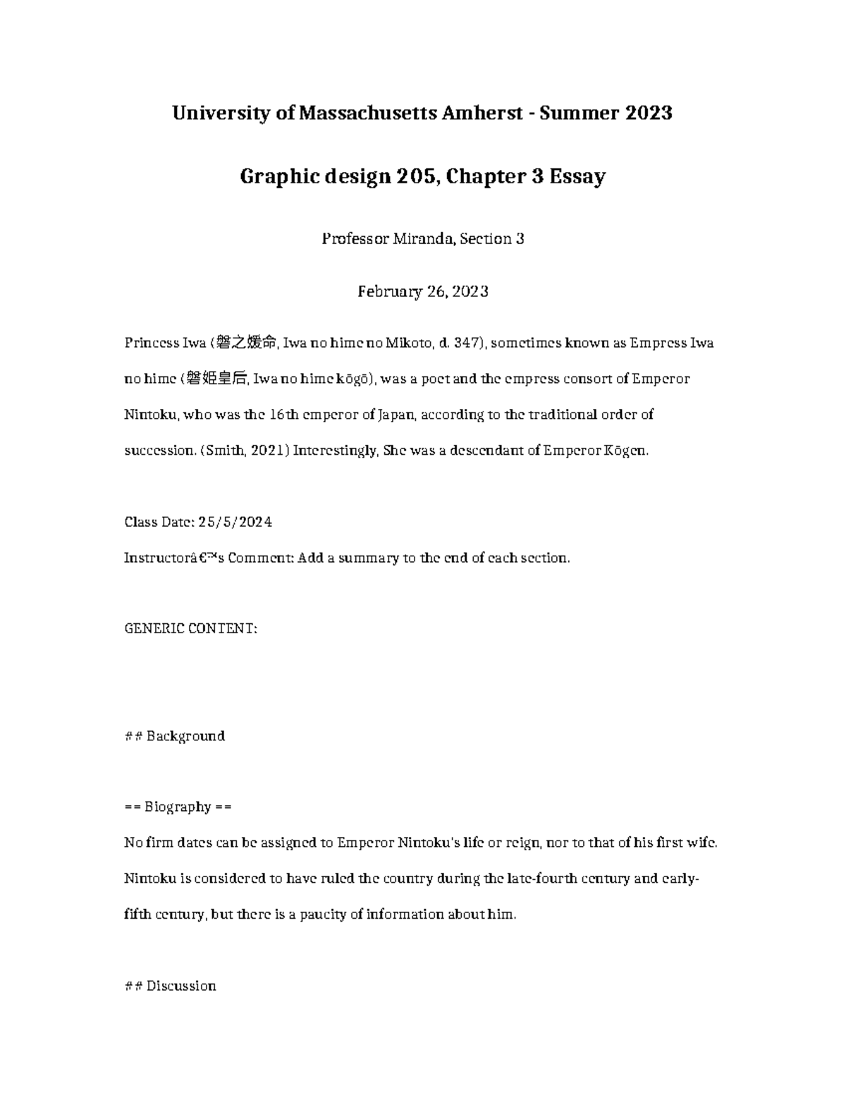 Graphic Design 205 Chapter 3 Essay on Princess Iwa and Her Poetry - Studocu