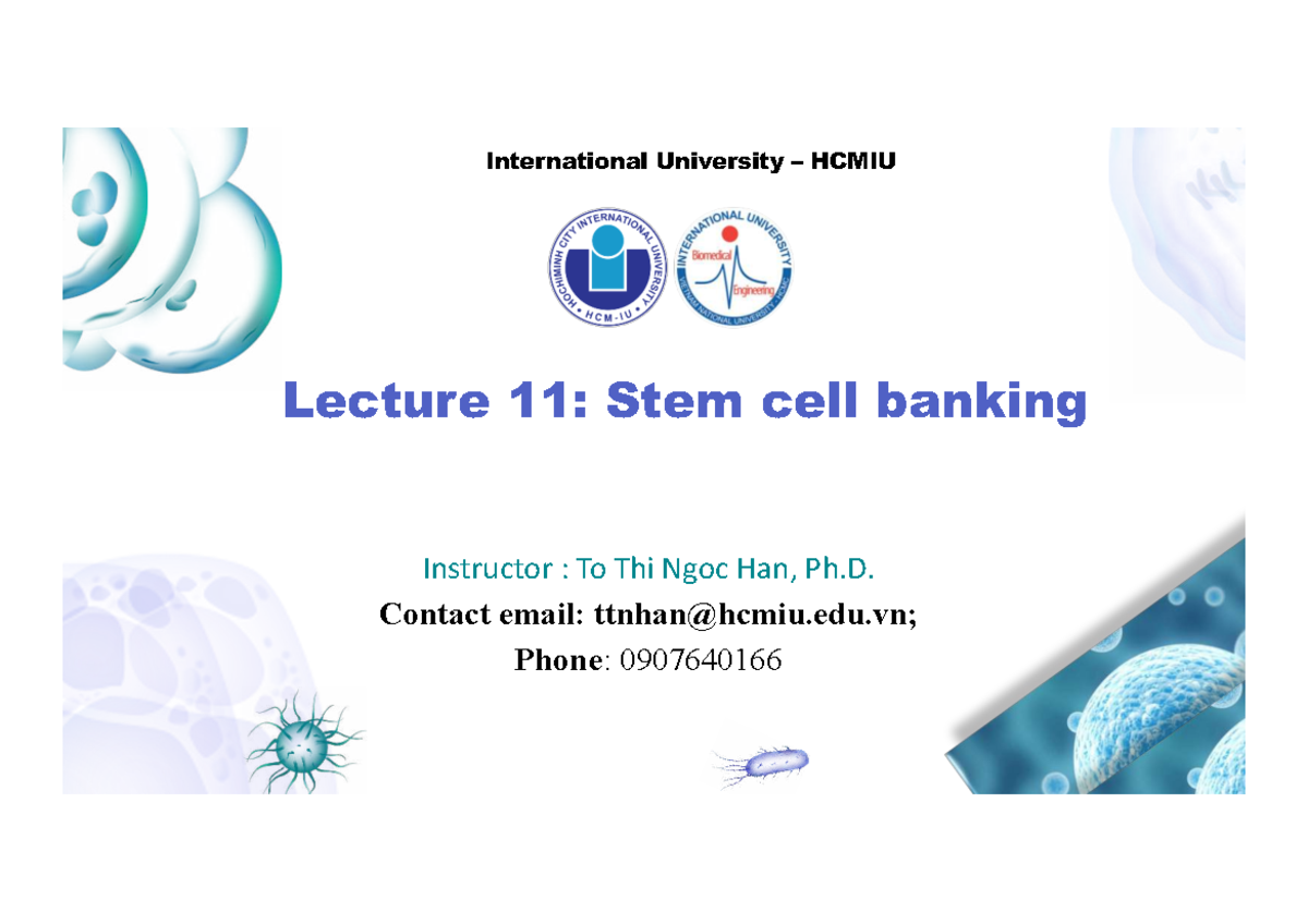 HCMIU Lecture 11: Stem Cell Banking Overview and Procedures - Studocu