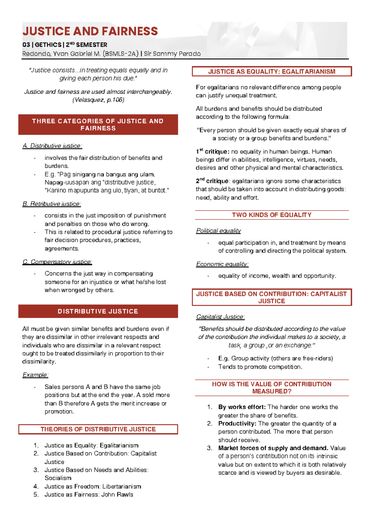 Midterm Notes on Justice and Fairness in GETHICS-03 - Studocu