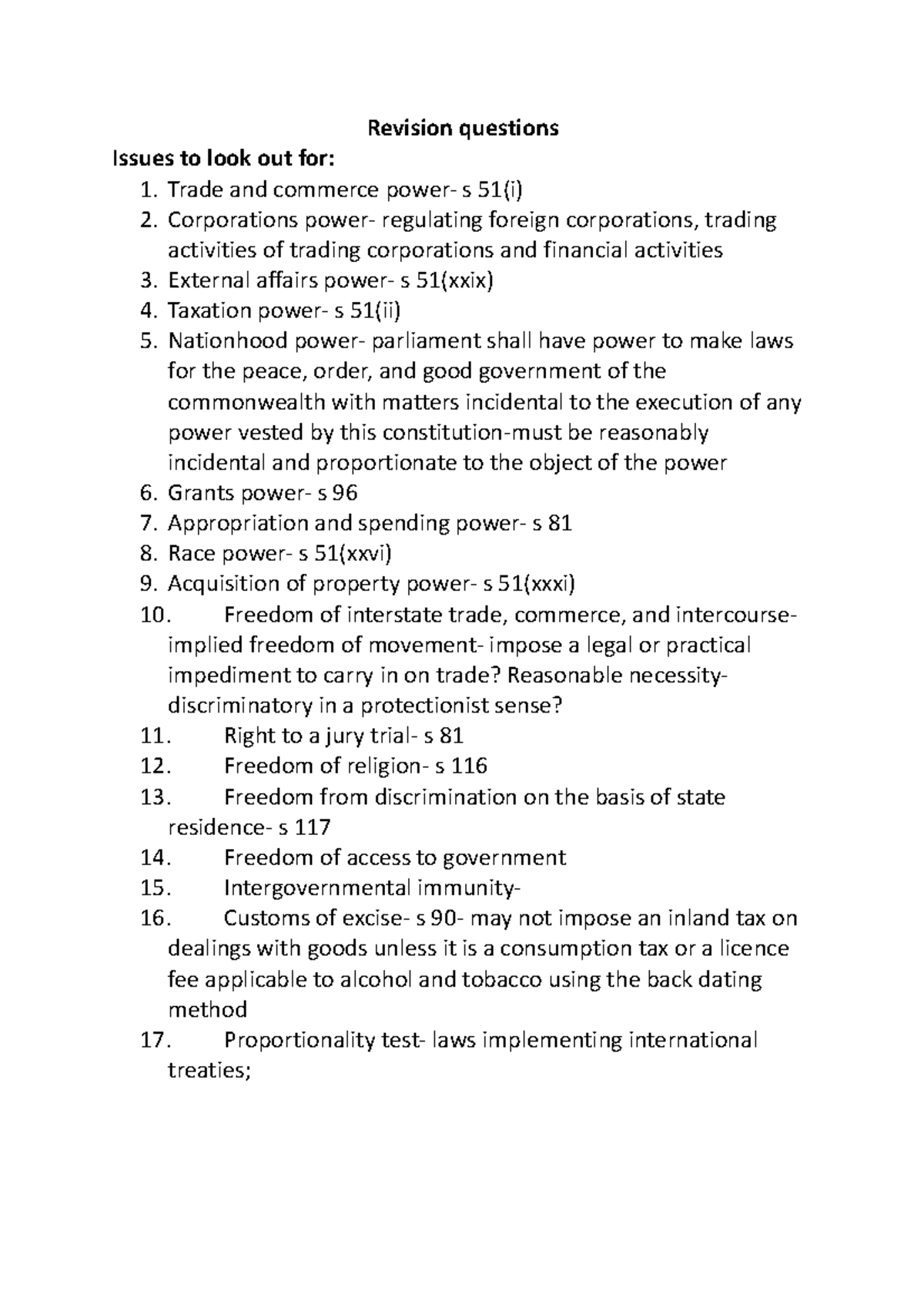 Const Revision questions - Revision questions Issues to look out for: 1 ...