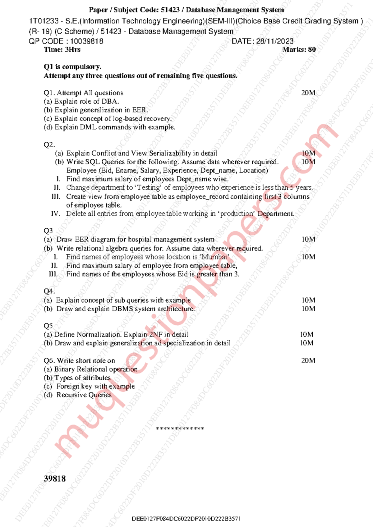 DBMS dec 2023 - Important for semster exam - - Studocu