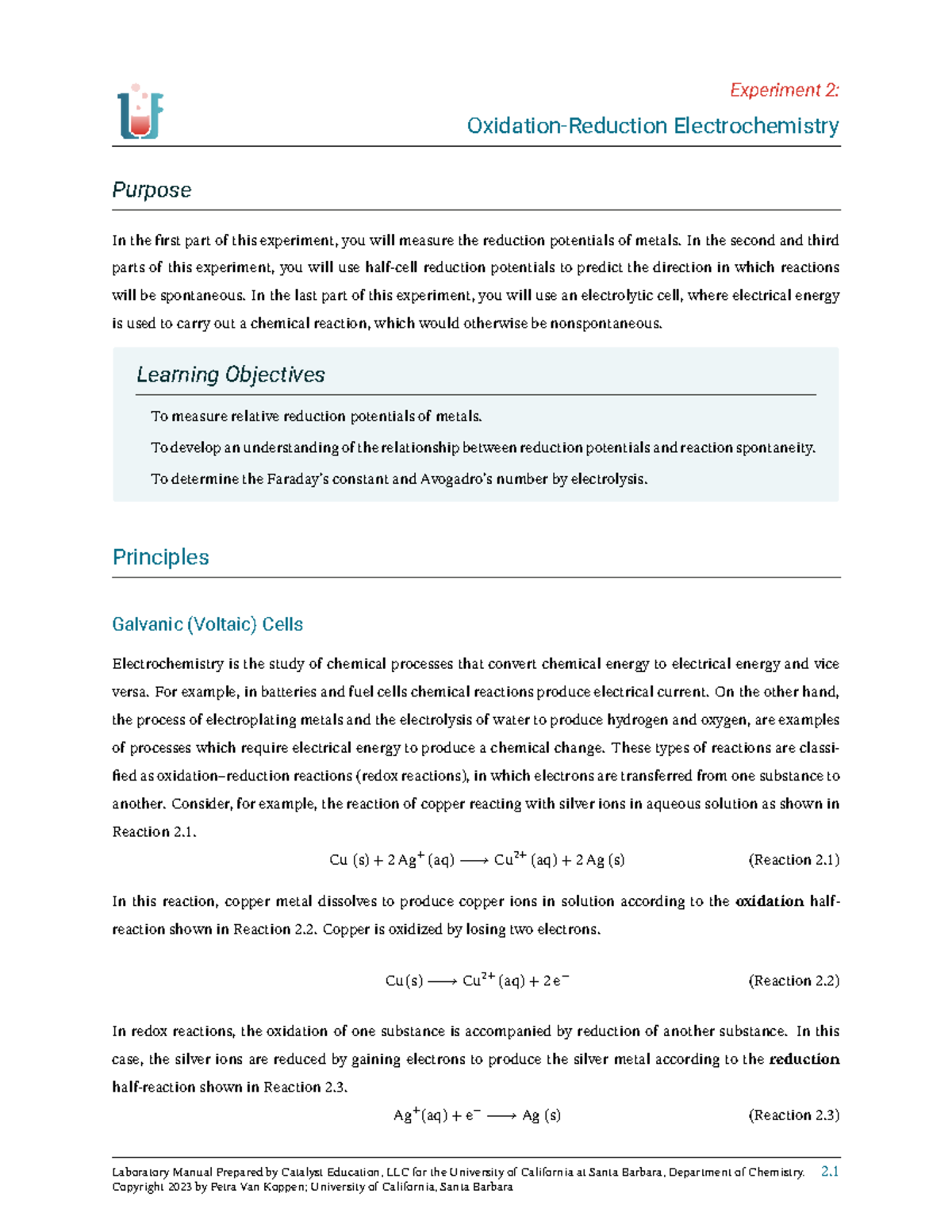 Electrochemistry Experiment: Measuring Reduction Potentials & F ...