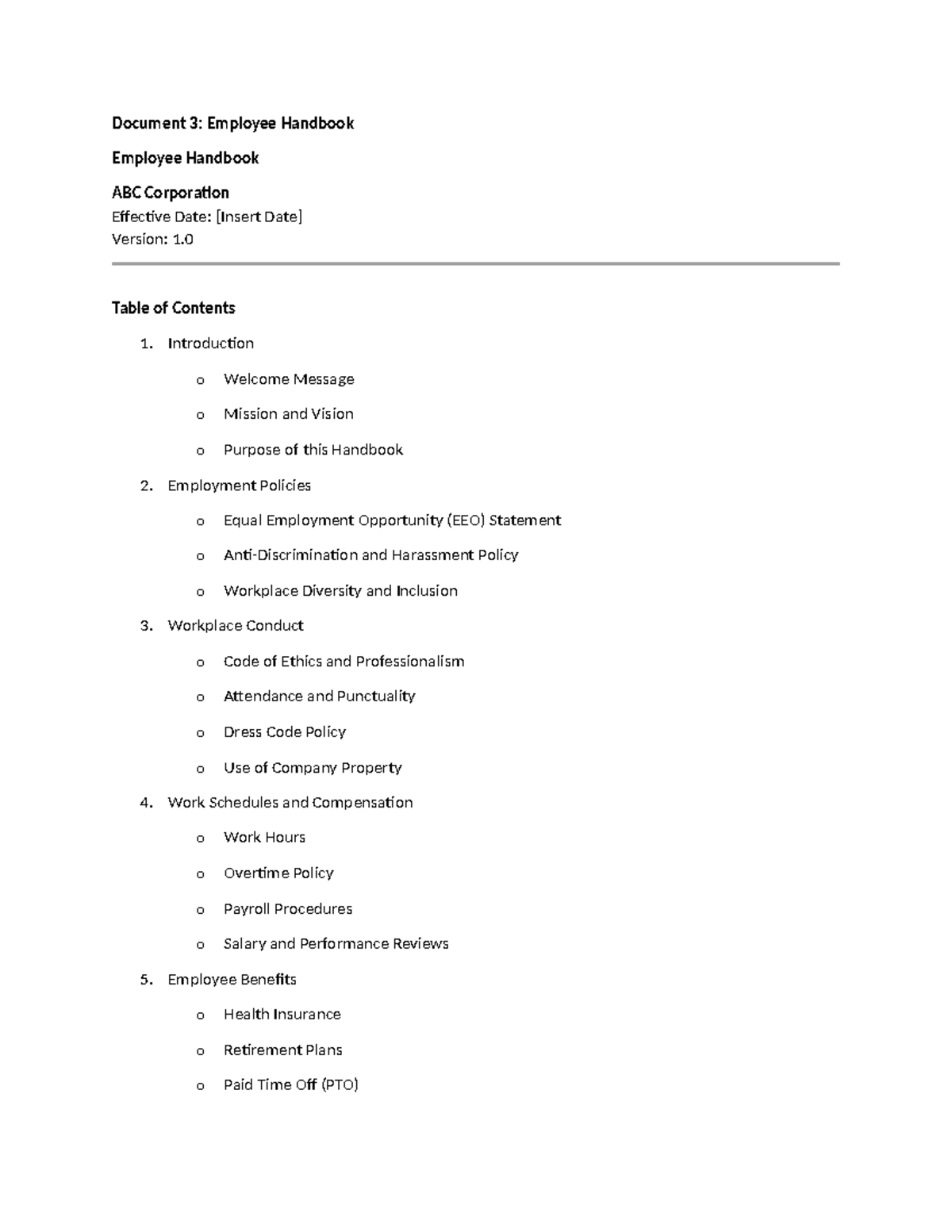 Employee handbook for ABC Corporation: Comprehensive guide and policies ...
