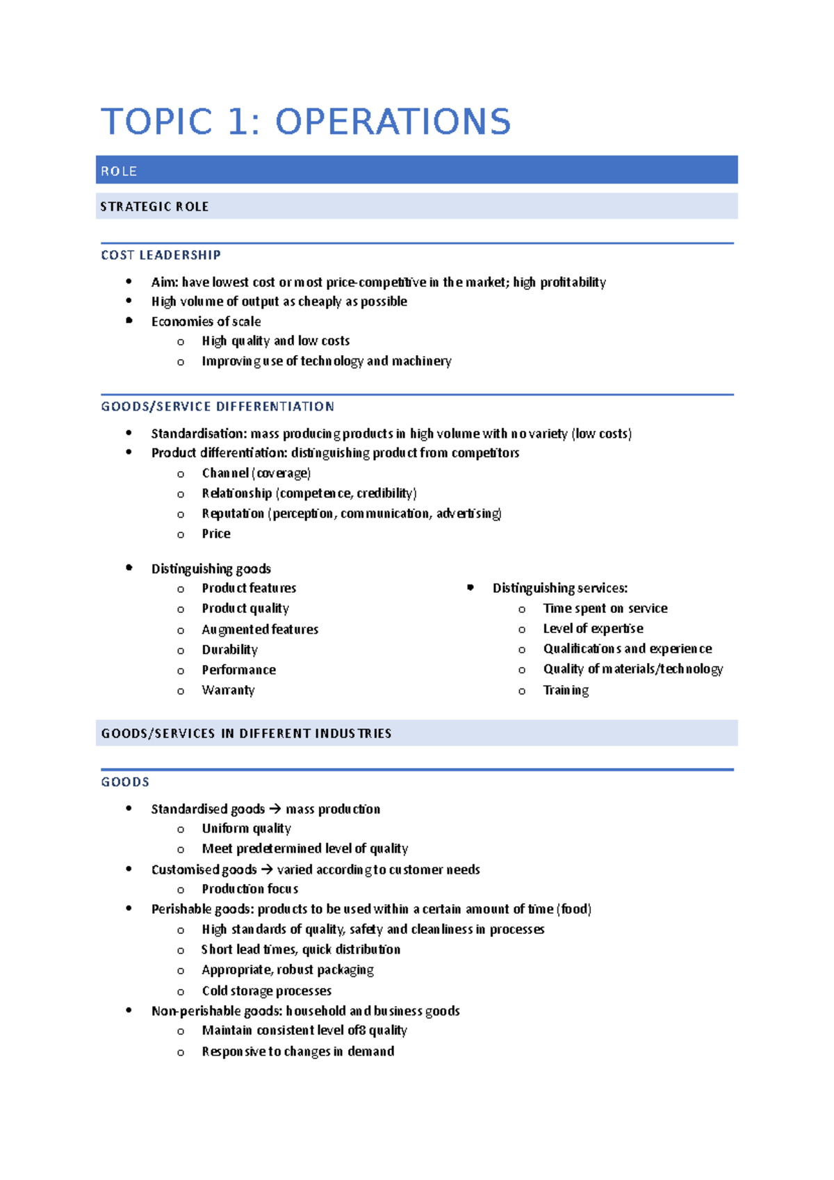 Business Studies HSC - Operations - TOPIC 1: OPERATIONS ROLE STRATEGIC ...