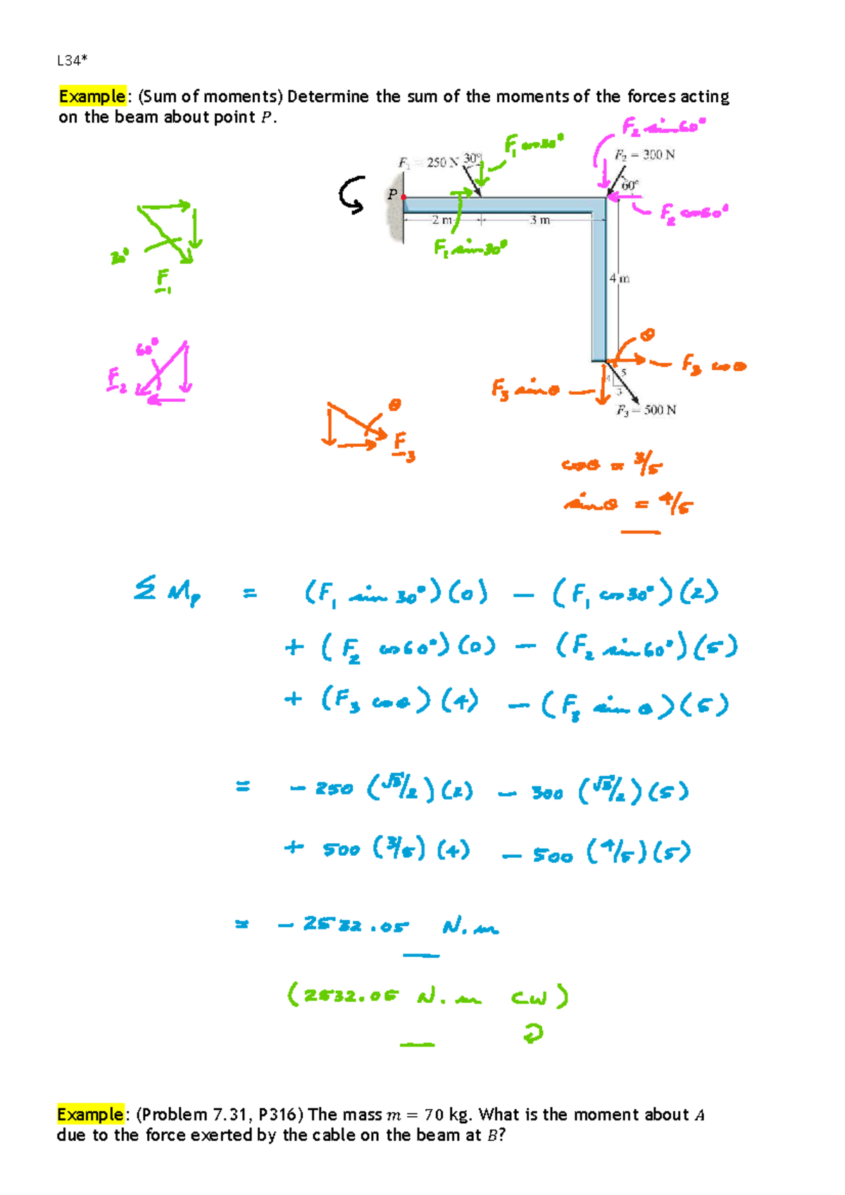 L34 - Statics Lecture Notes: Moments and Force Calculations - Studocu