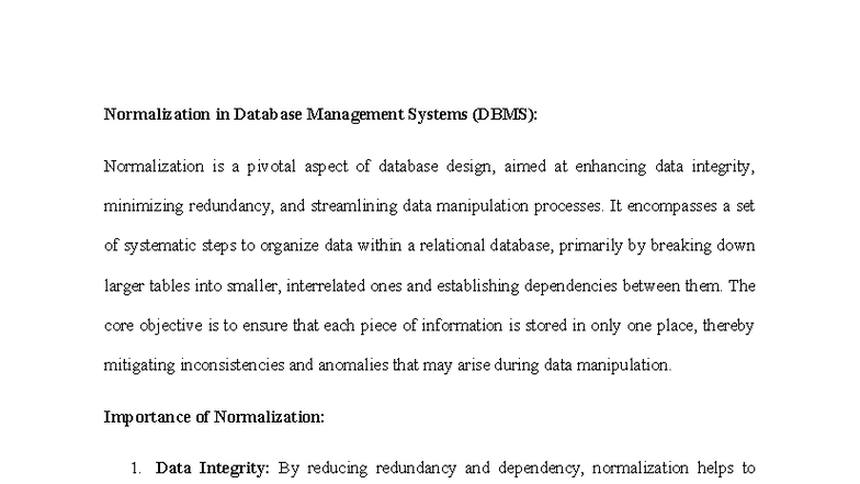 DB Assignment 3: Normalization in DBMS and Its Importance - Studocu