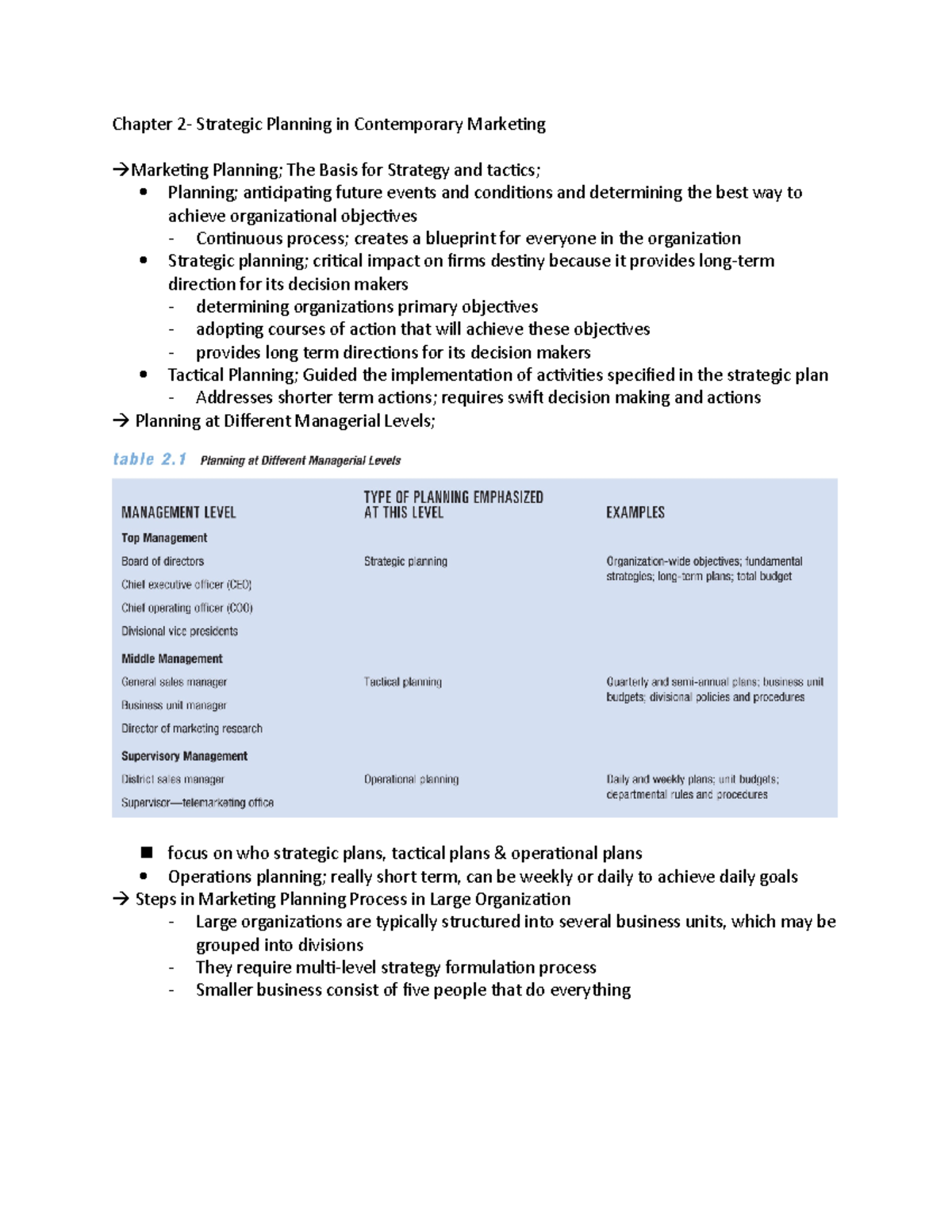Chapter 2 notes - Chapter 2- Strategic Planning in Contemporary ...