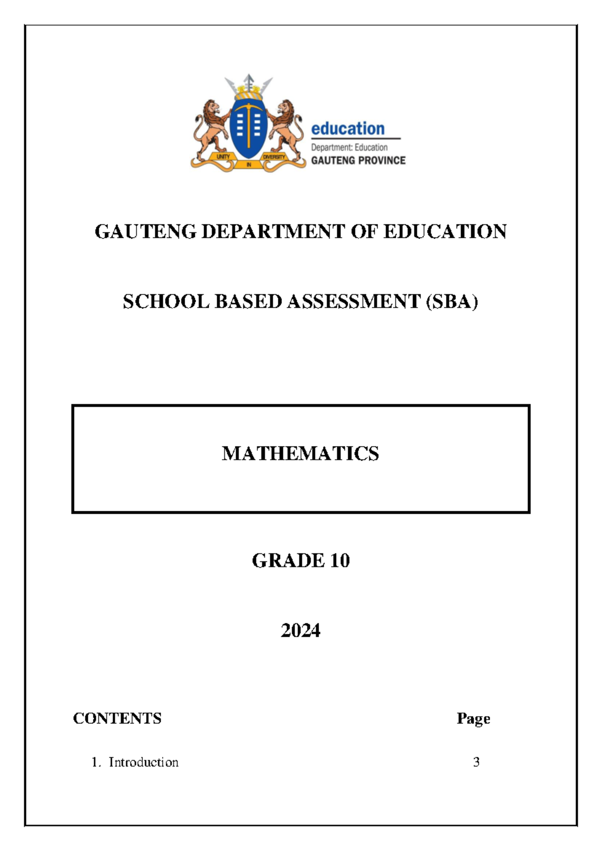 2024 SBA Mathematics Grade 10: Assessment Tasks & Guidelines - Studocu