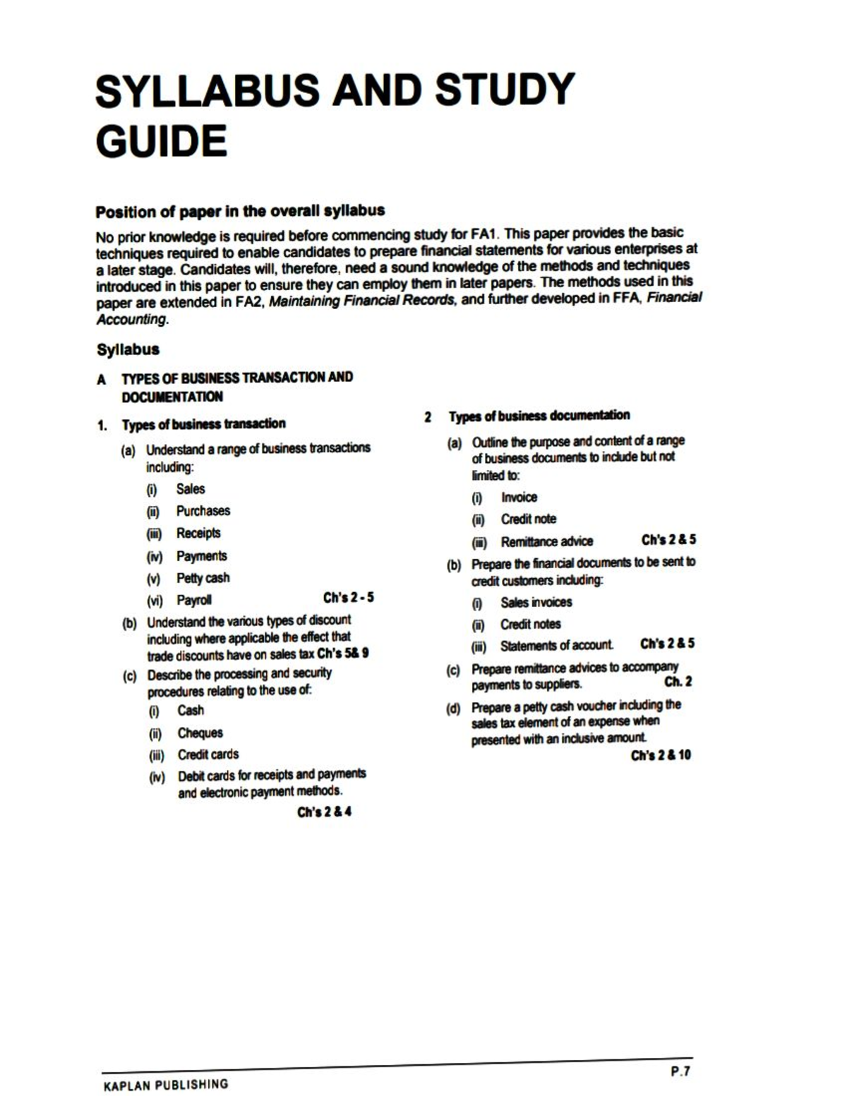 FA1 Syllabus & Study Guide: Business Transactions & Documentation - Studocu