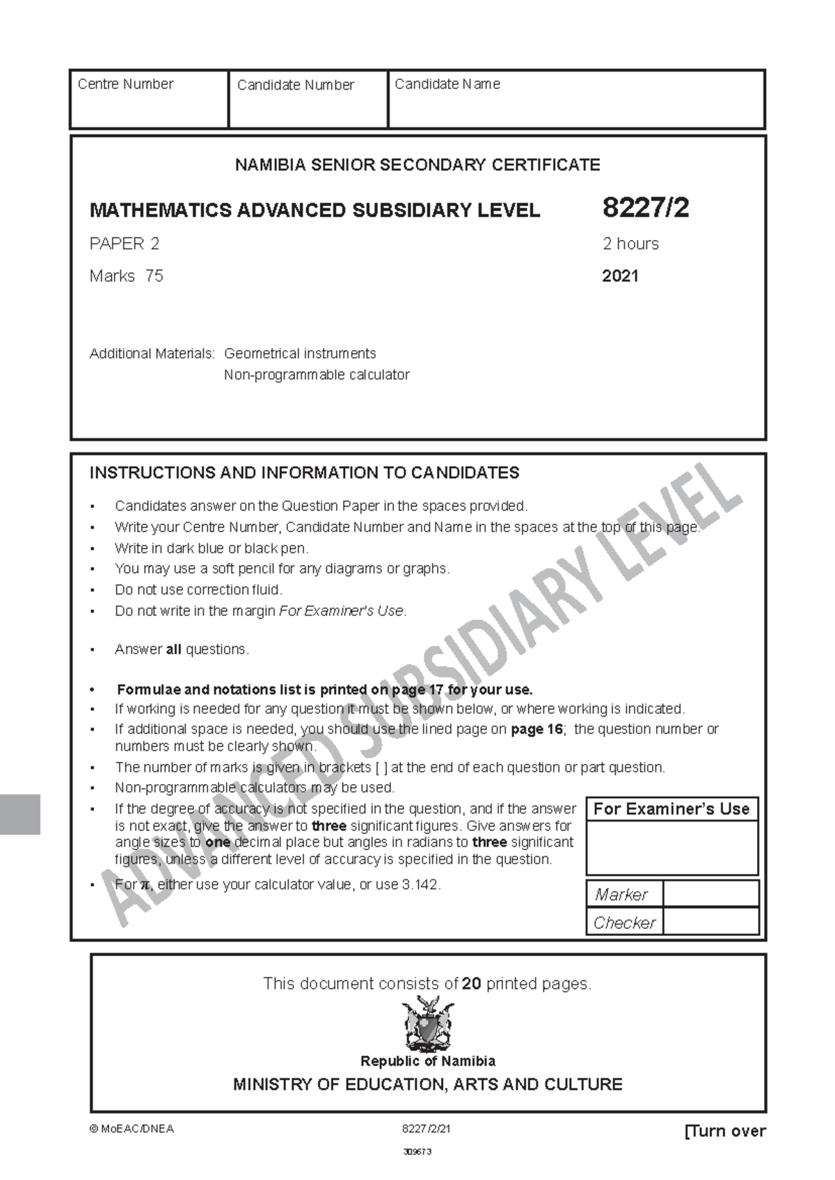 AS Mathematics Paper 2 (8227) 2021 Exam Instructions and Questions ...