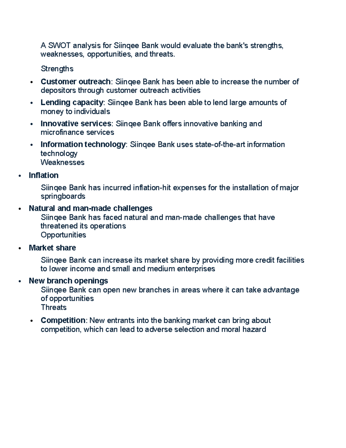 SWOT Analysis of Siinqee Bank: Strengths, Weaknesses, Opportunities ...