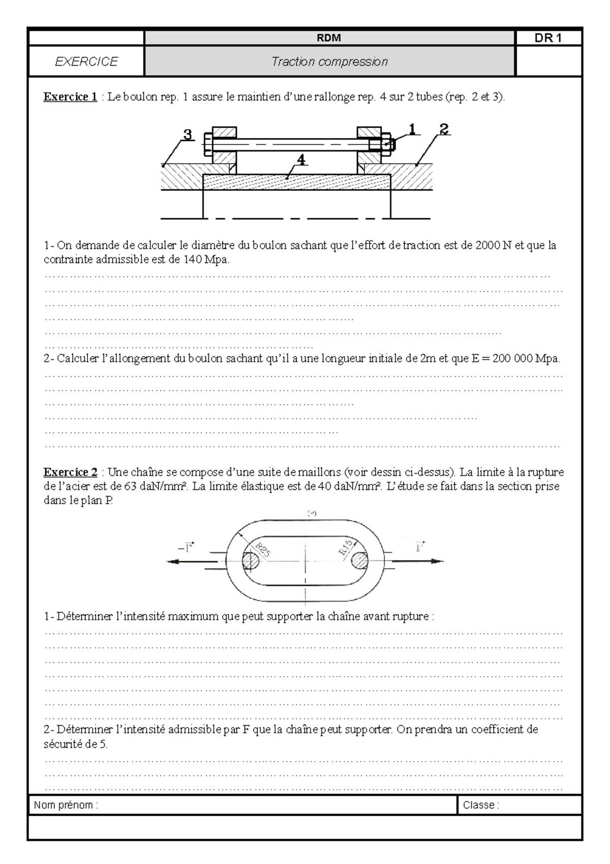 RDM 1 - Traction Compression Exercises Notes and Calculations - Studocu