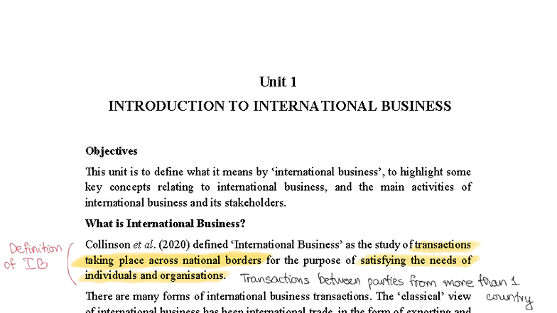 INTB 101: Unit 1 - Introduction to International Business Concepts ...
