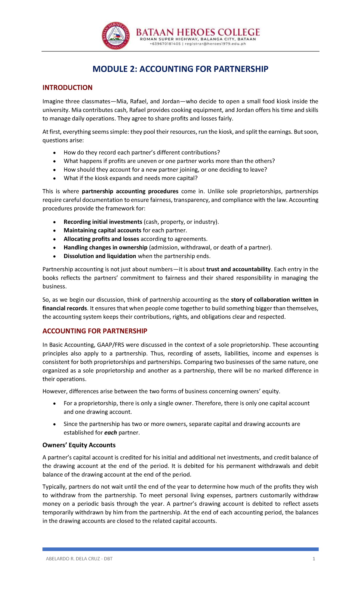 Module 2: Accounting for Partnership - Key Concepts and Procedures ...