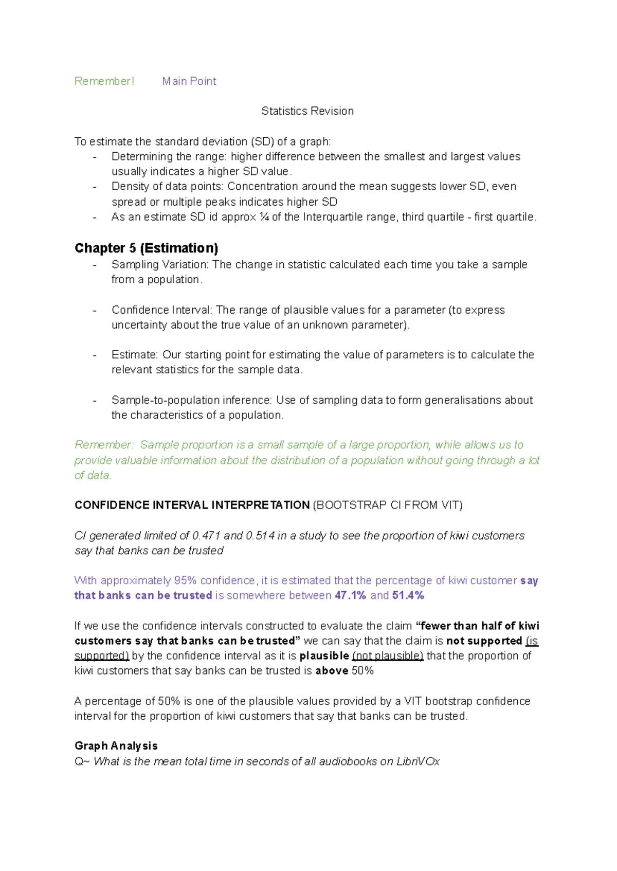 STAT108 - Interactive Exercises Notes for Chapters 5-9 - Studocu