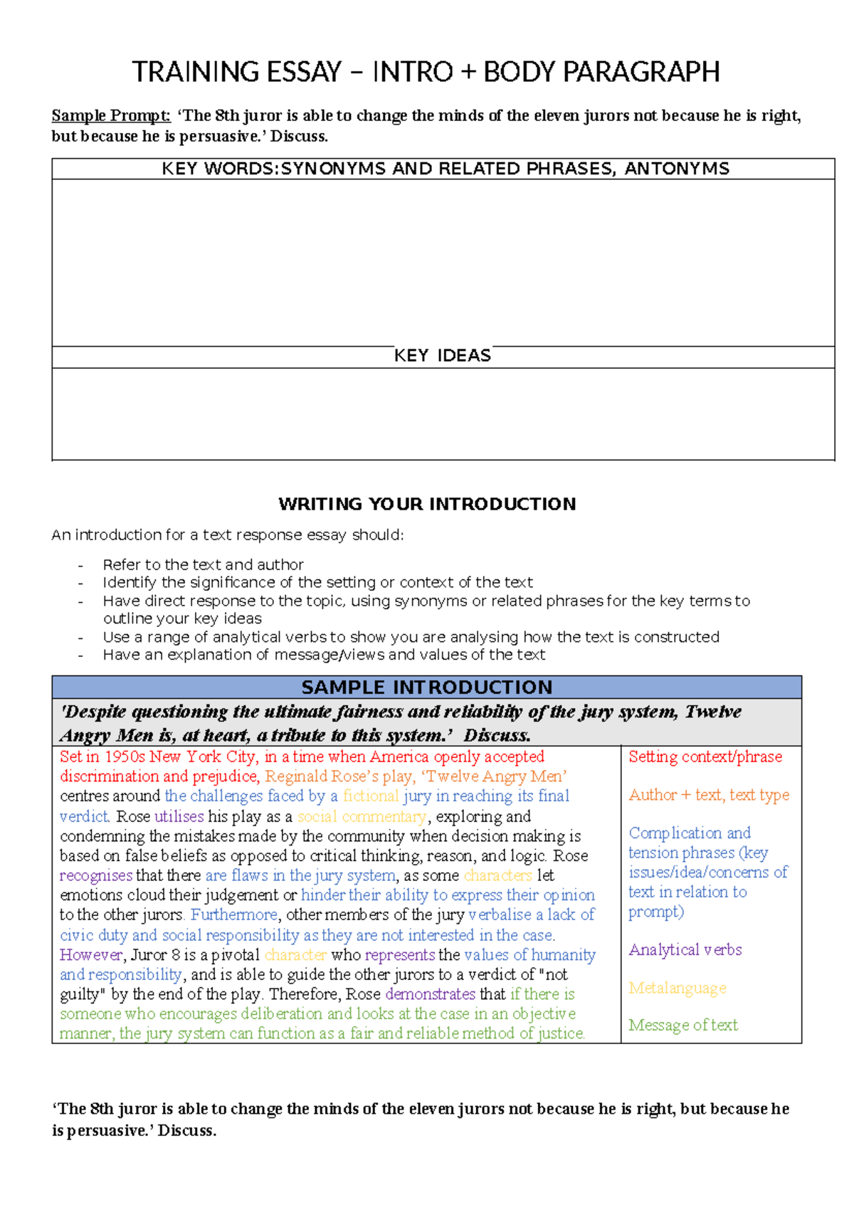 Training Essay - Twelve Angry Men: Analyzing Juror 8's Influence - Studocu