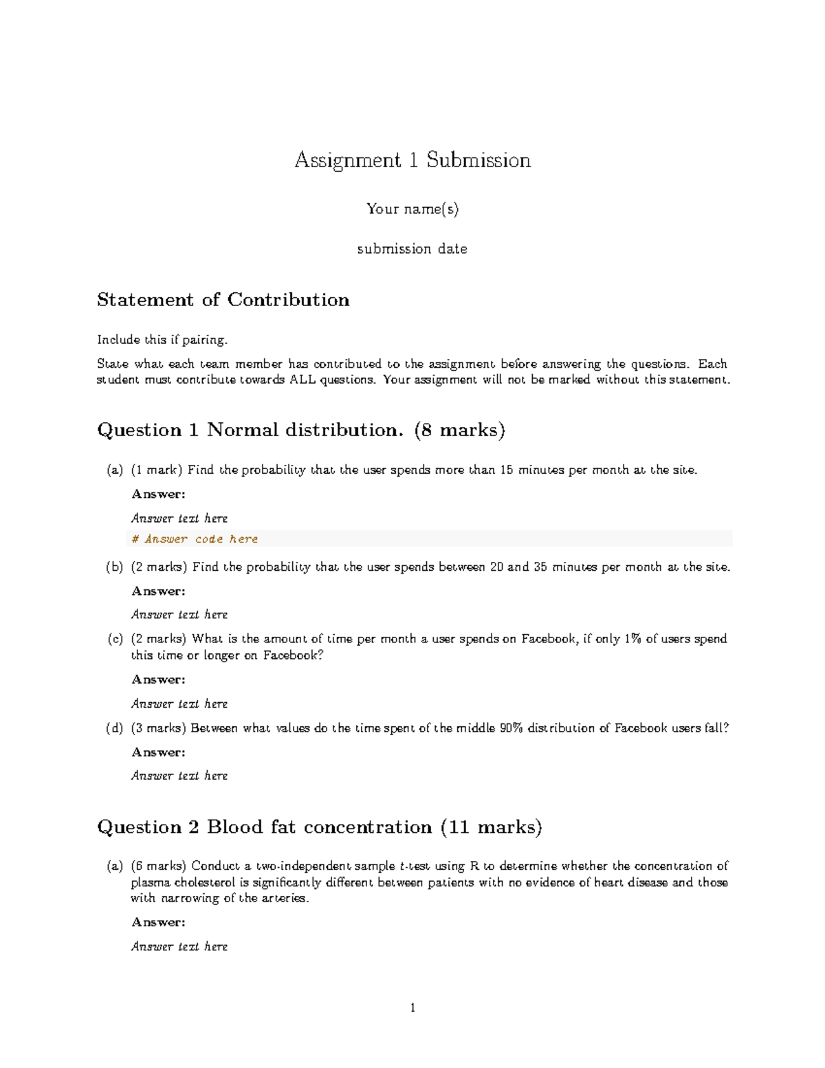 STAT2401 Assignment 1 Submission Template - Assignment 1 Submission ...