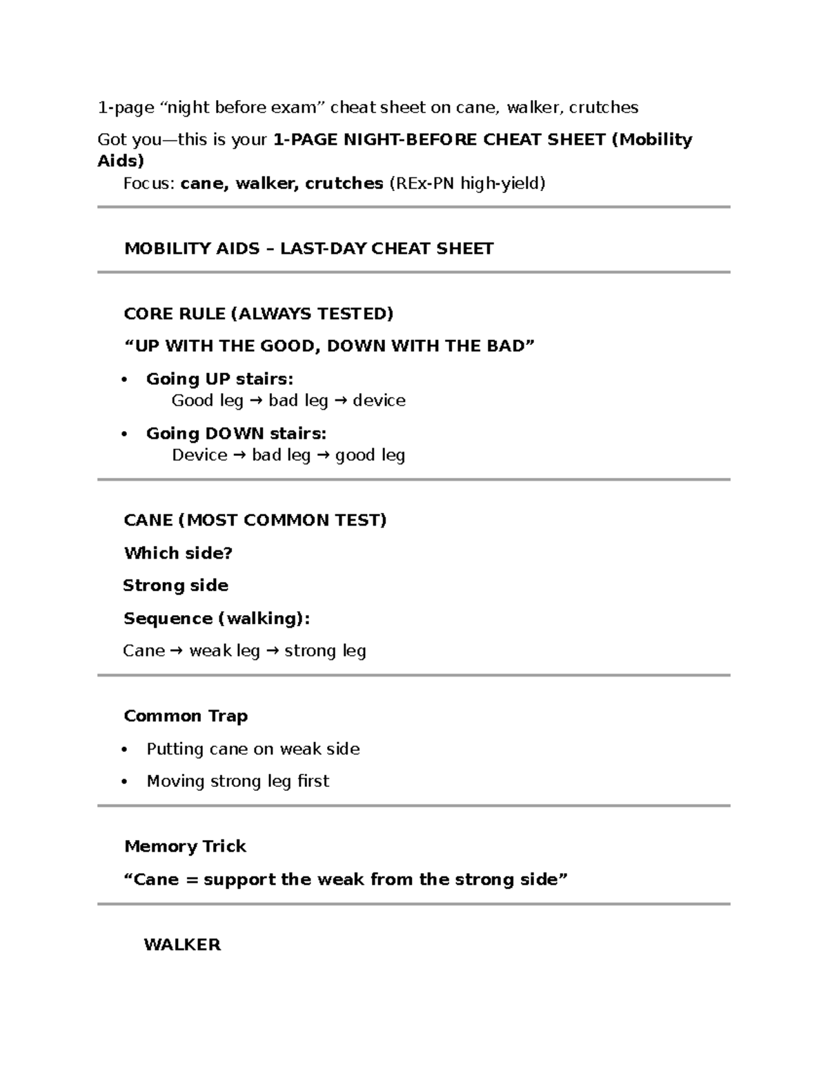 Mobility Aids Cheat Sheet: Canes, Walkers, and Crutches Guide - Studocu
