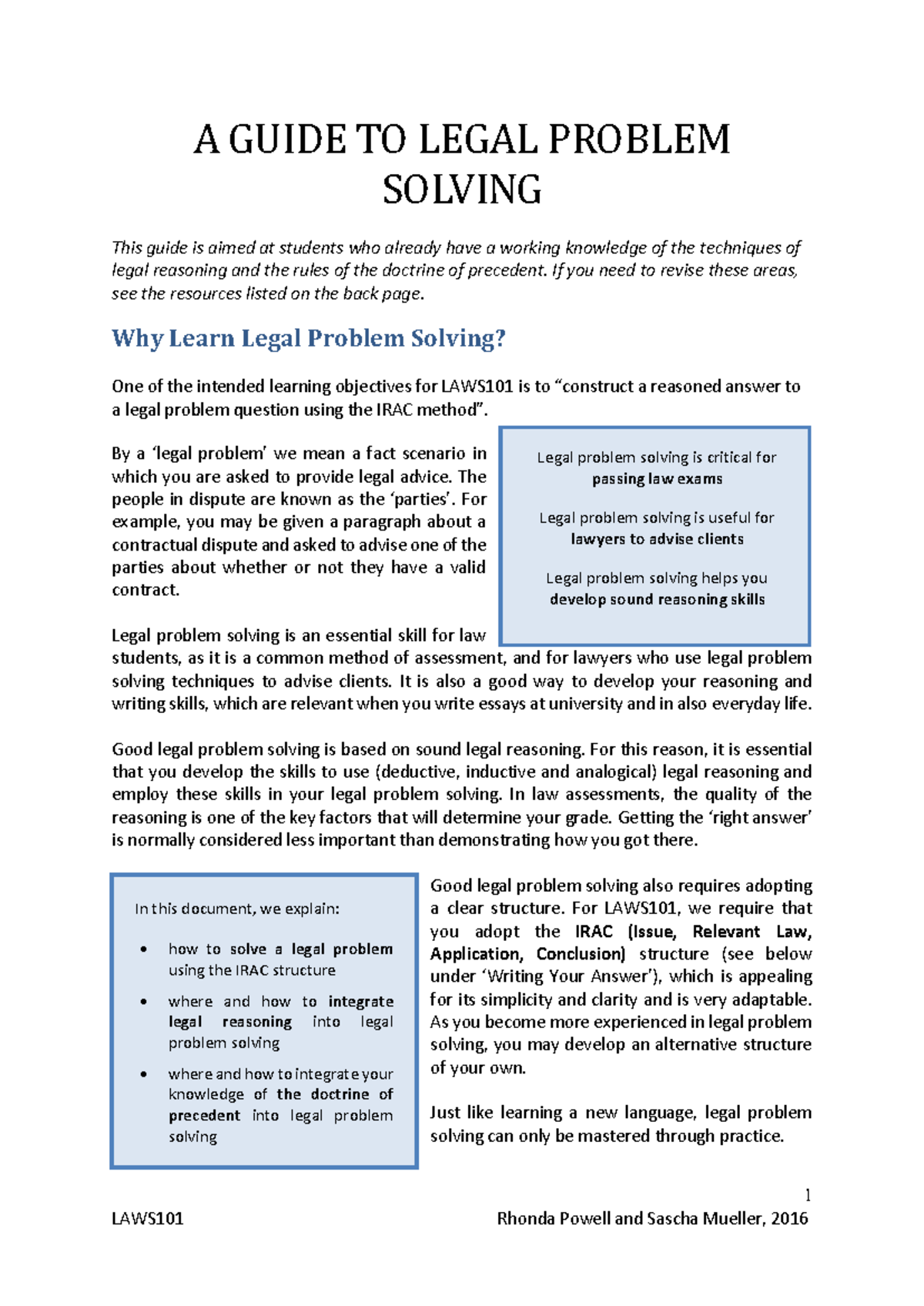LAWS101: Mastering Legal Problem Solving Techniques with IRAC - Studocu