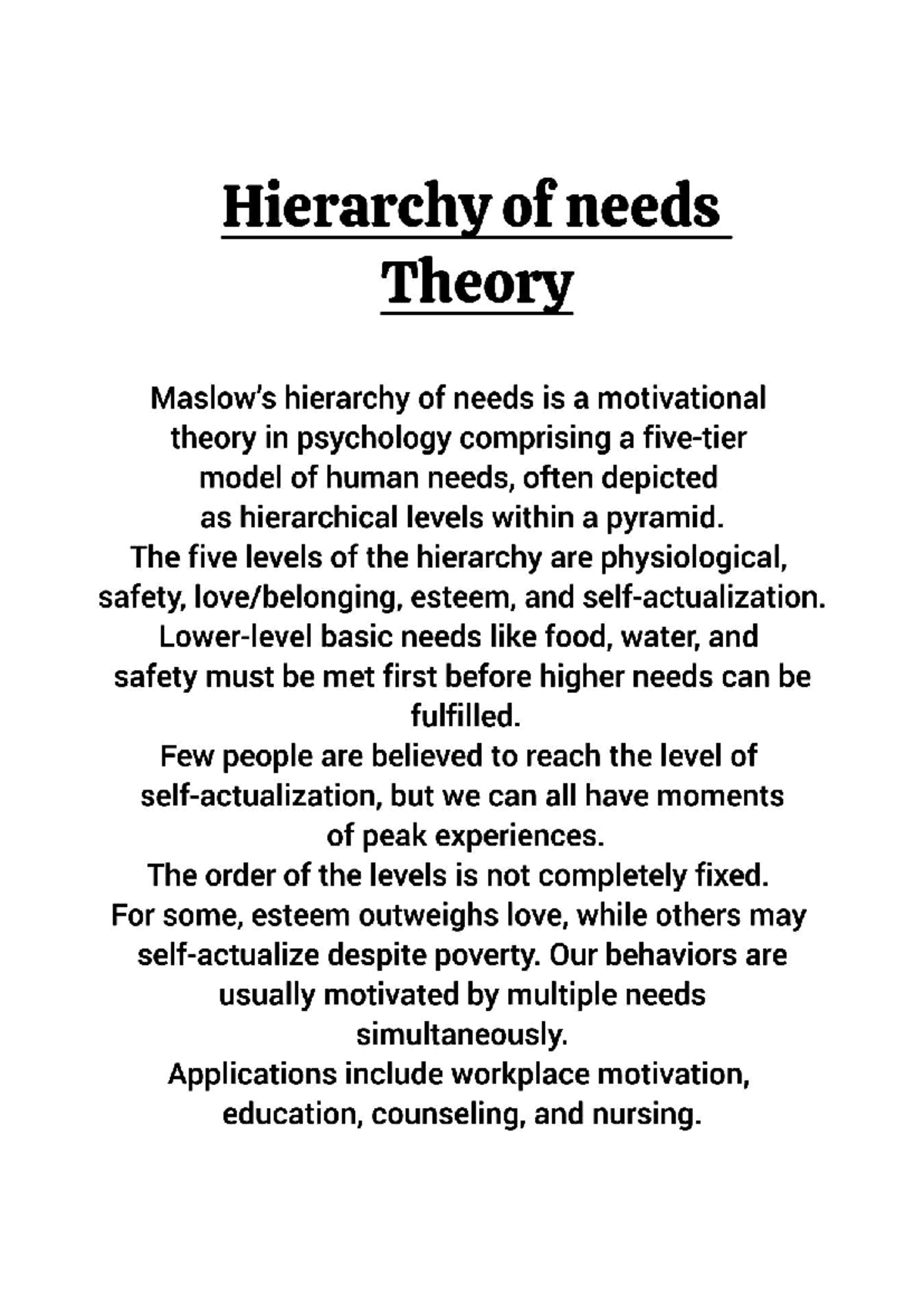 Psychology 2 - Hierarchy of Needs and Arousal Theory Explained - Studocu