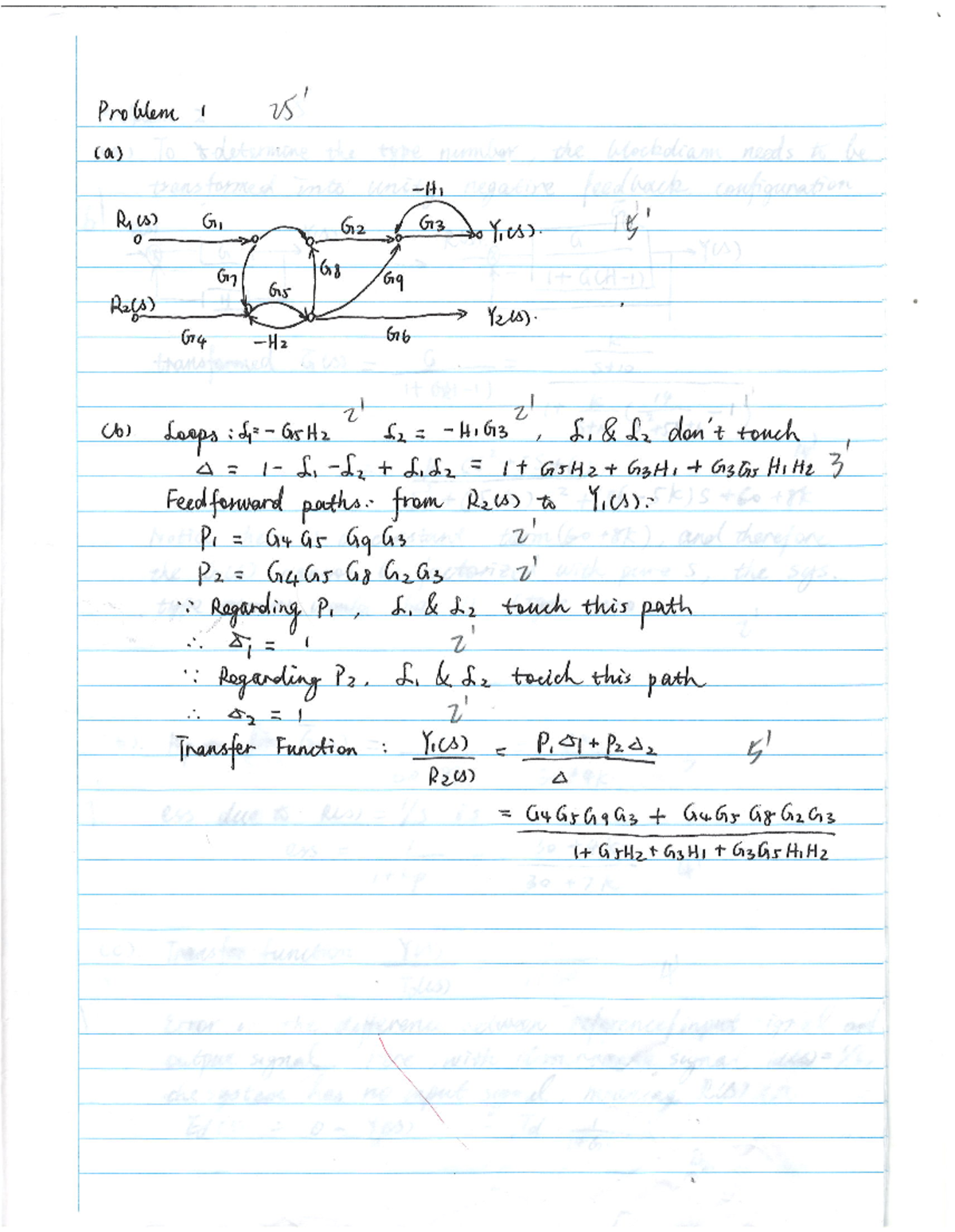 MECH 371 FALL 2024 Solution to Midterm - Problem I (a) R,(s) G, G2 G3 0 ...