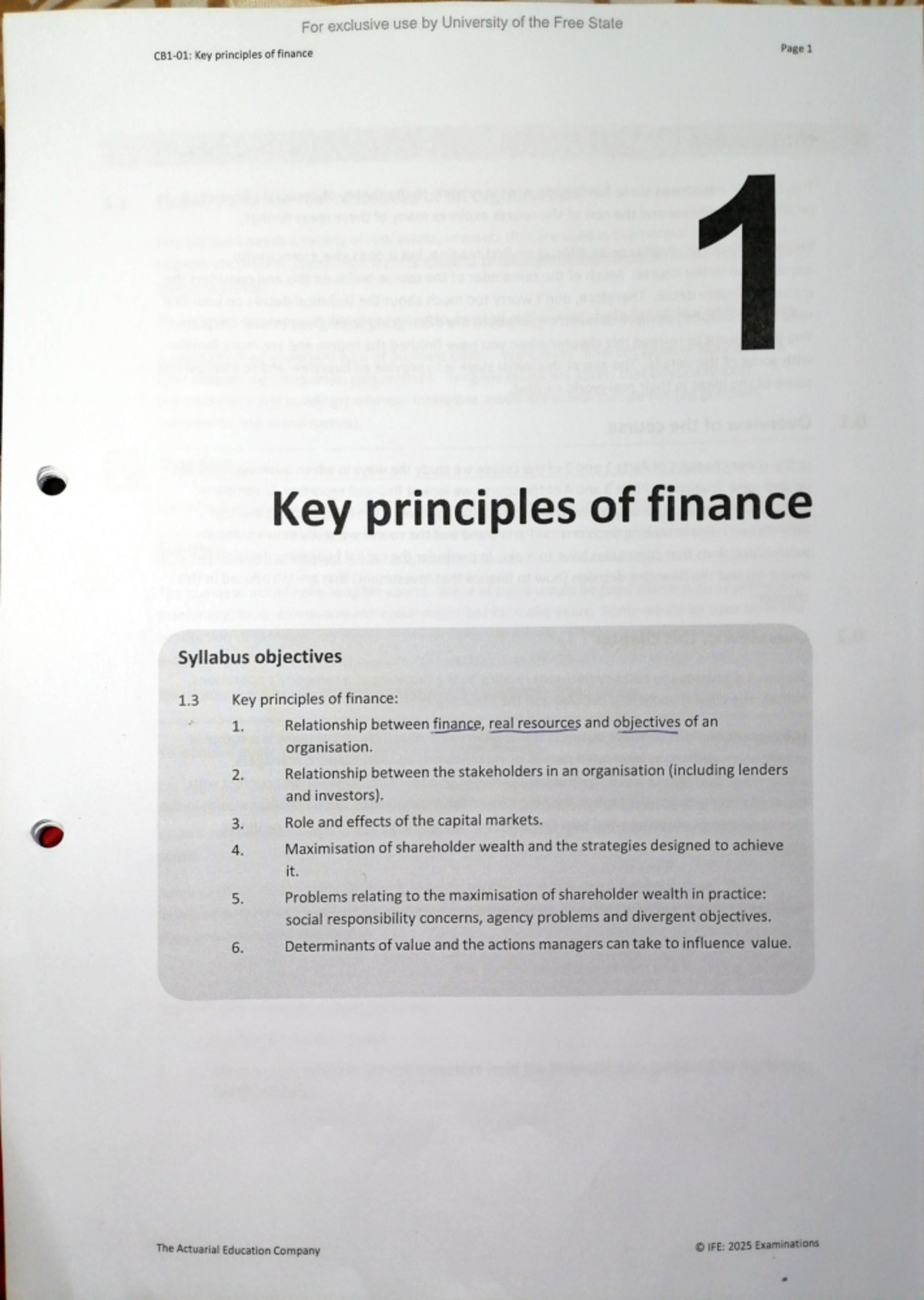 Midterm Study Notes for Course Code 101: Finance Key Principles and ...