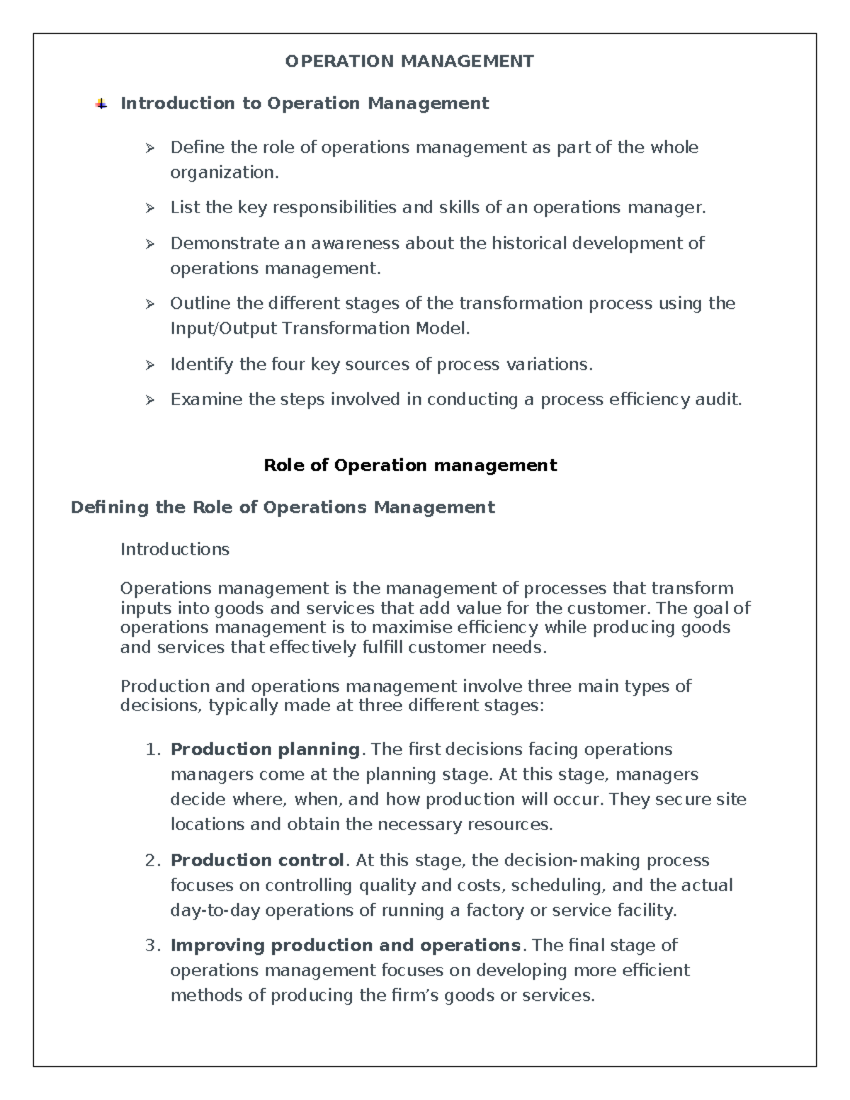 Operations management: Key roles, responsibilities, and historical ...