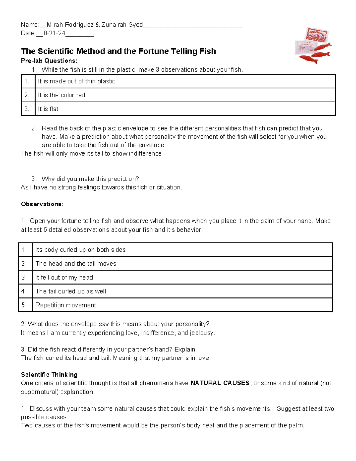 Scientific Method Experiment: Fortune Telling Fish Analysis (Lab Report ...