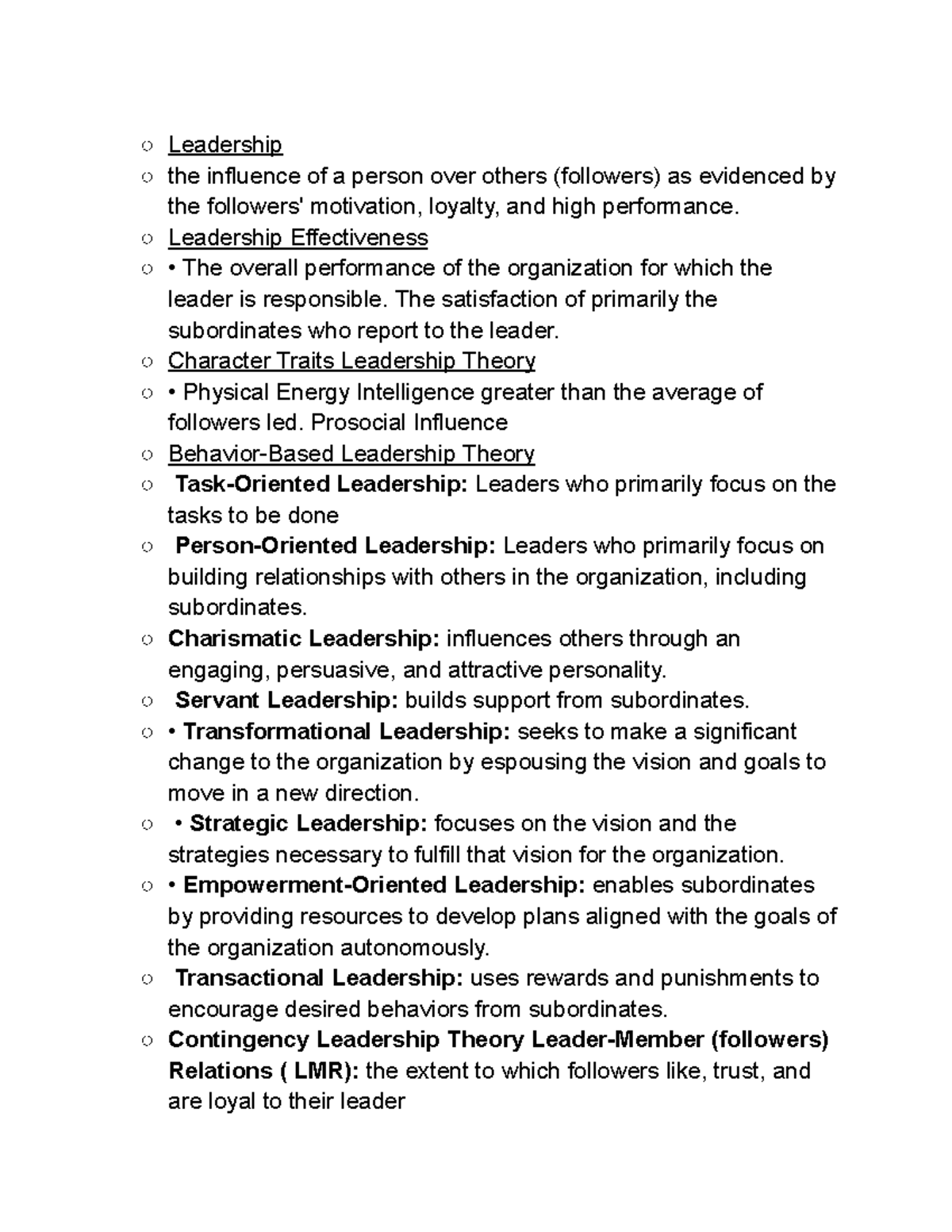 Leadership Theories & Decision-Making Study Guide (Study 11) - Studocu