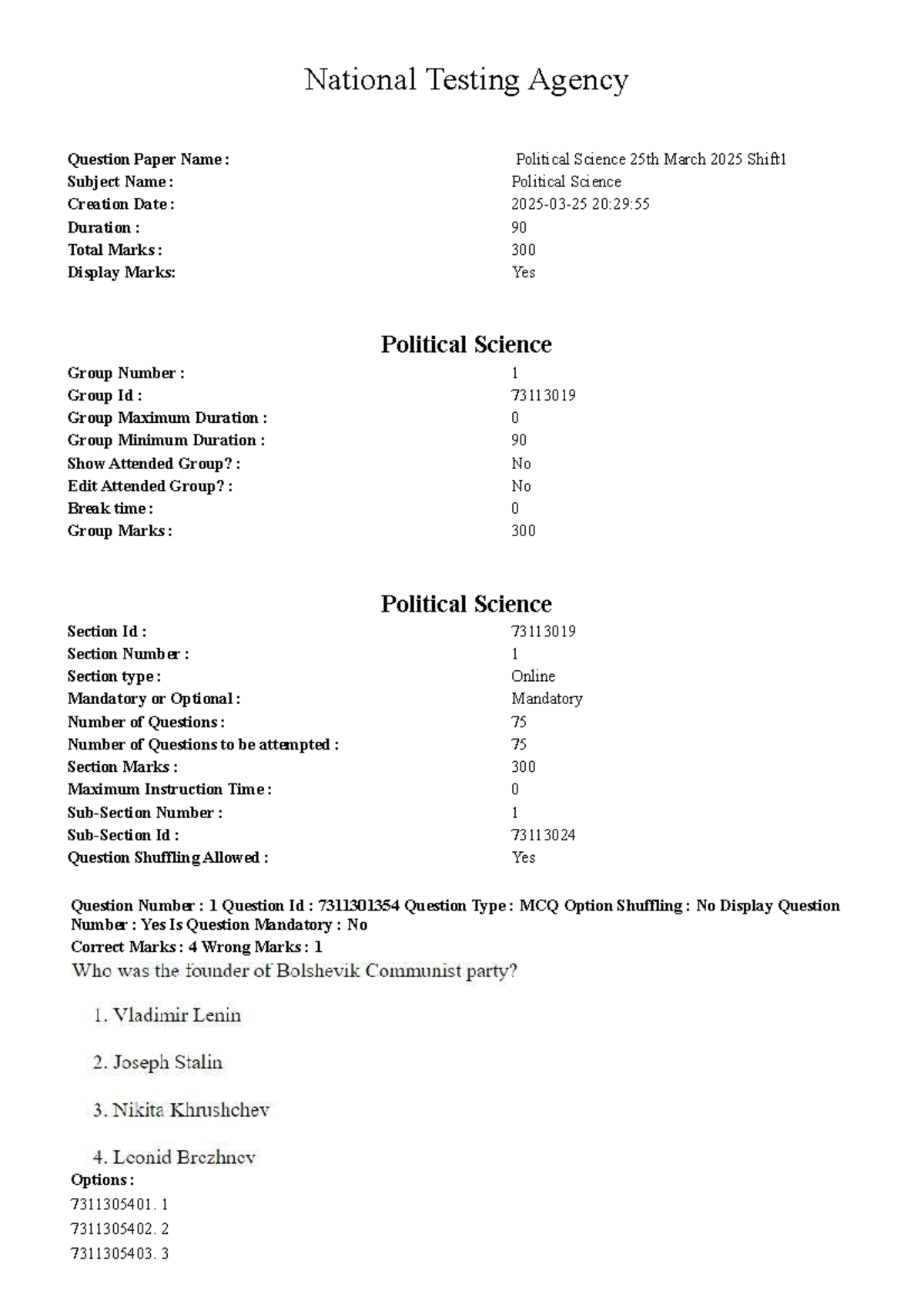 CUET PG Political Science Question Paper - March 2025 - Studocu
