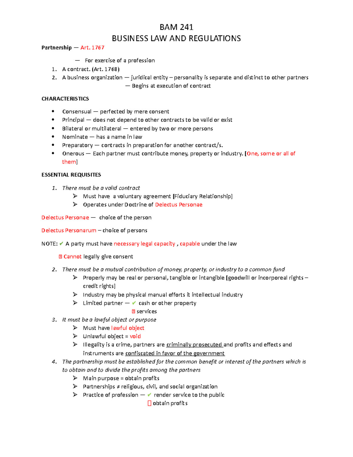 Prelim Review for BAM 241: Business Law & Regulations Notes - Studocu