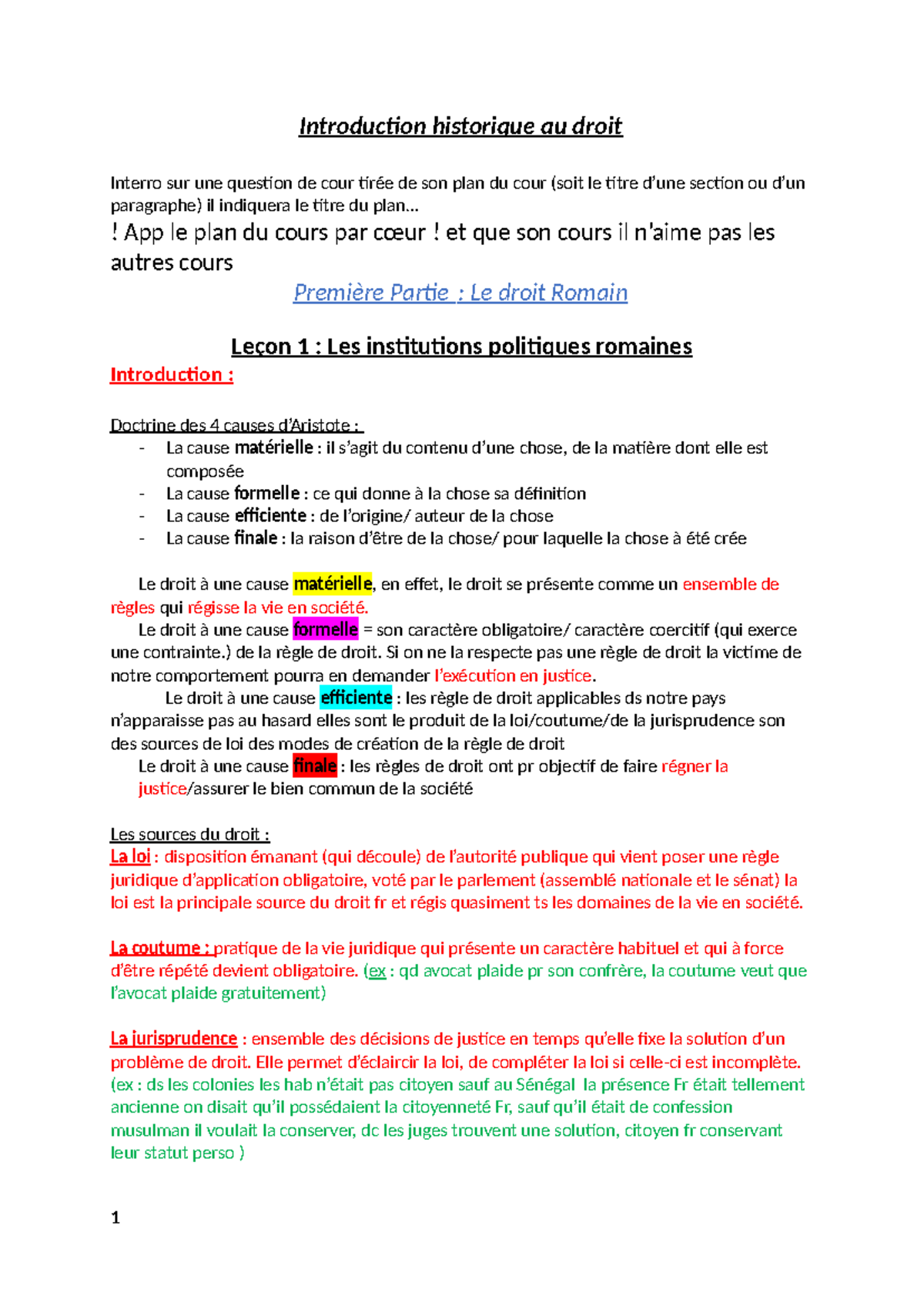 Lecon 1 - Histoire du Droit Romain et ses Institutions Politiques - Studocu