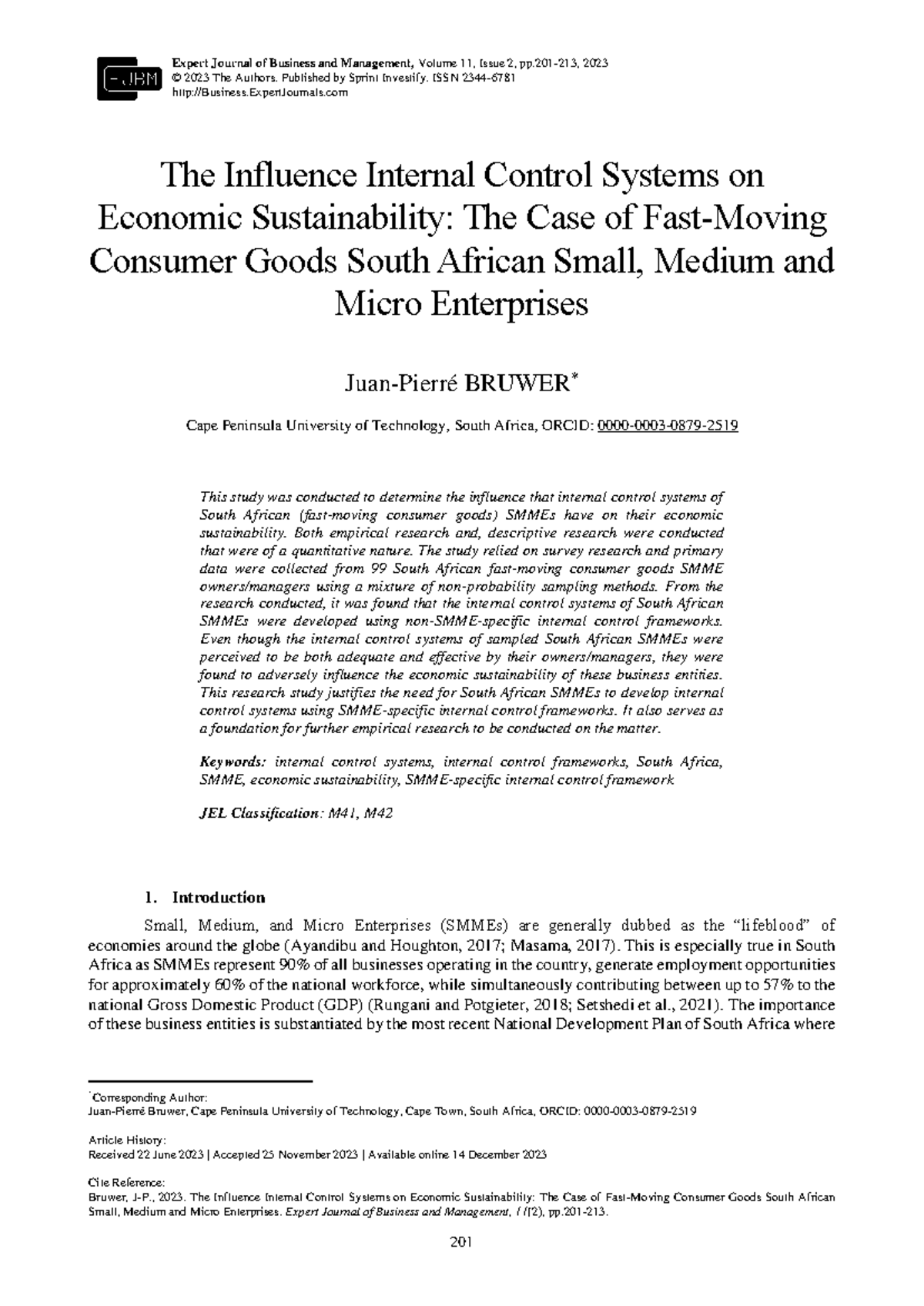 The influence of internal control systems on economic sustainability in ...
