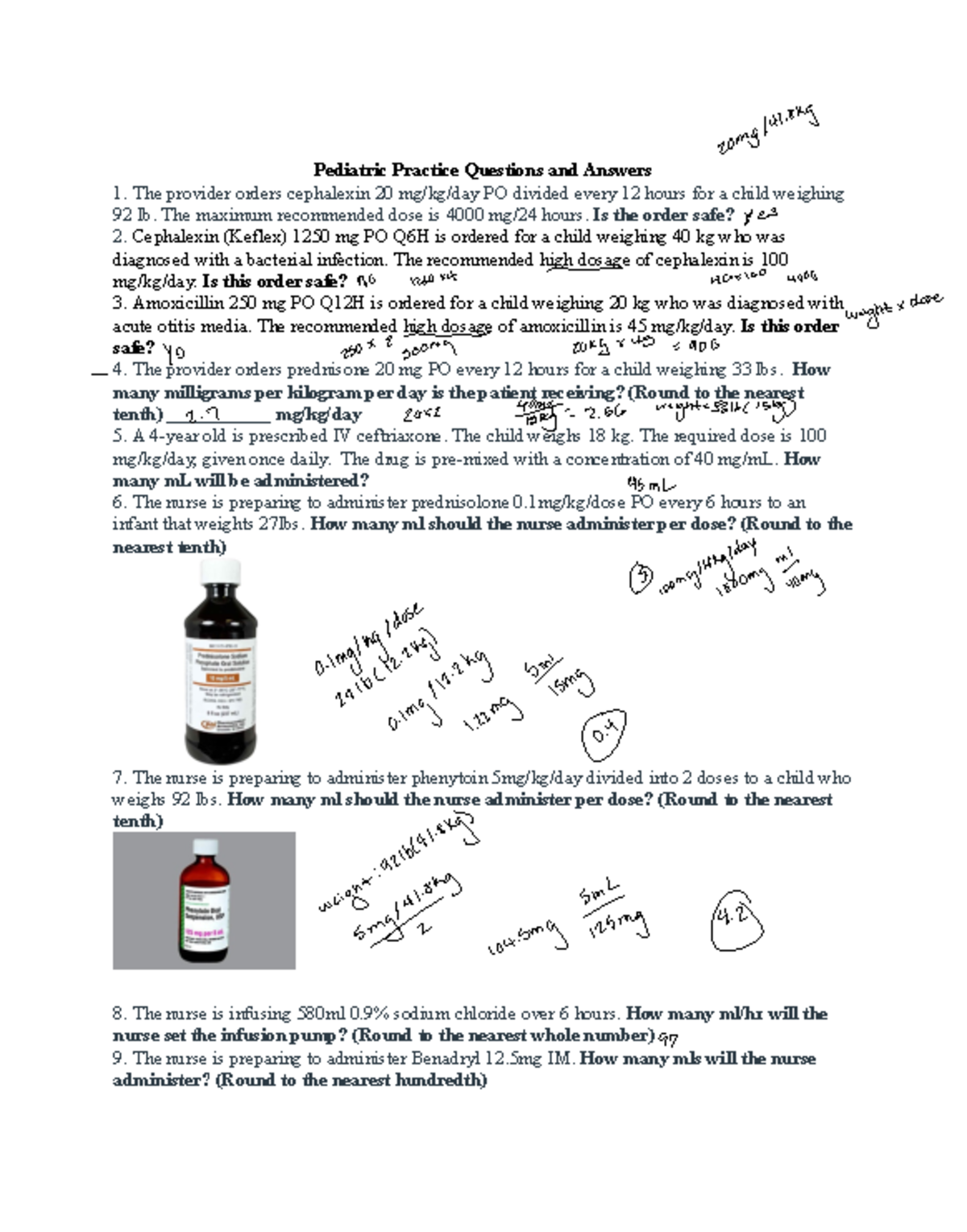 Pediatric Dosage Calculation Practice Qs for Exam Preparation - Studocu