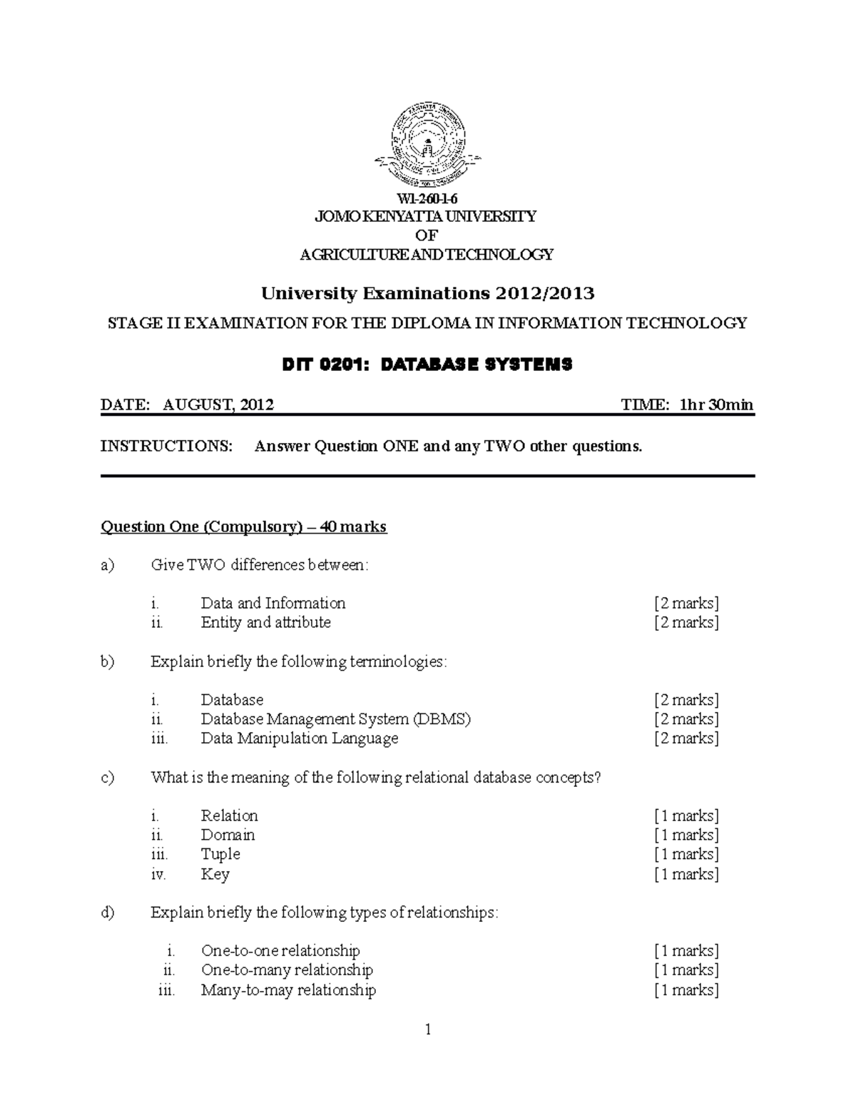 DIT 0201 Final Exam - Database Systems 2012/2013 Guide - Studocu