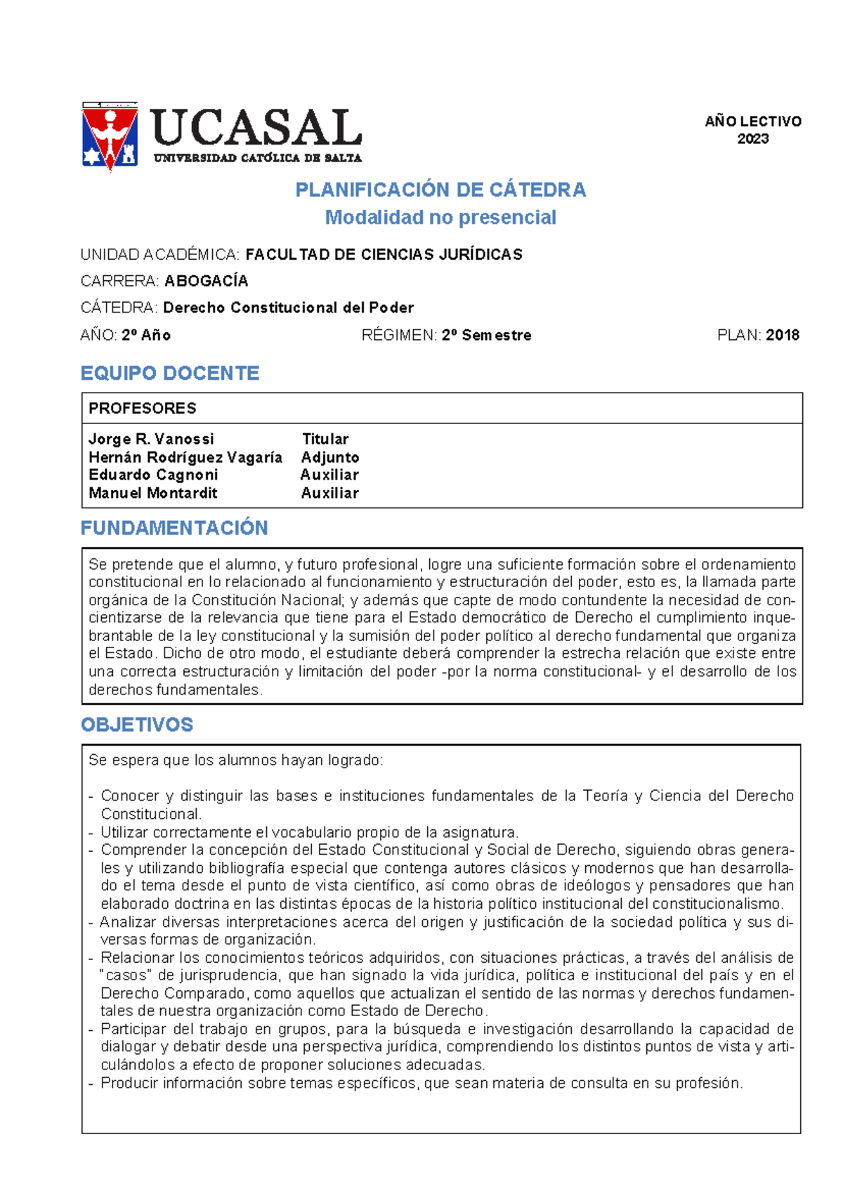 Programa de Derecho Constitucional del Poder 2023 - 2º Año - Studocu