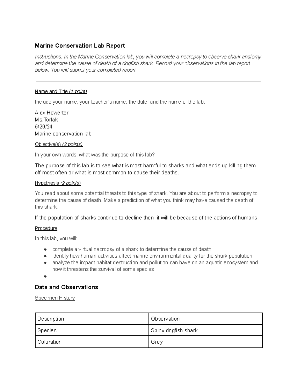 Marine Conservation Lab Report - 6.01 Final Exam Analysis - Studocu