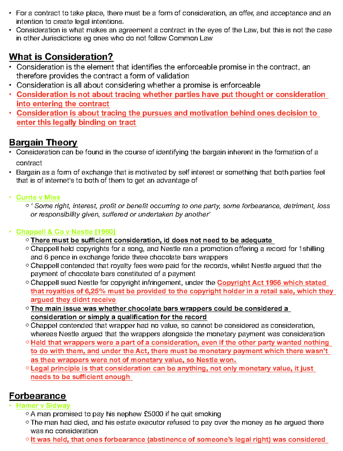 Consideration in Contract Law: Key Concepts and Cases - Studocu