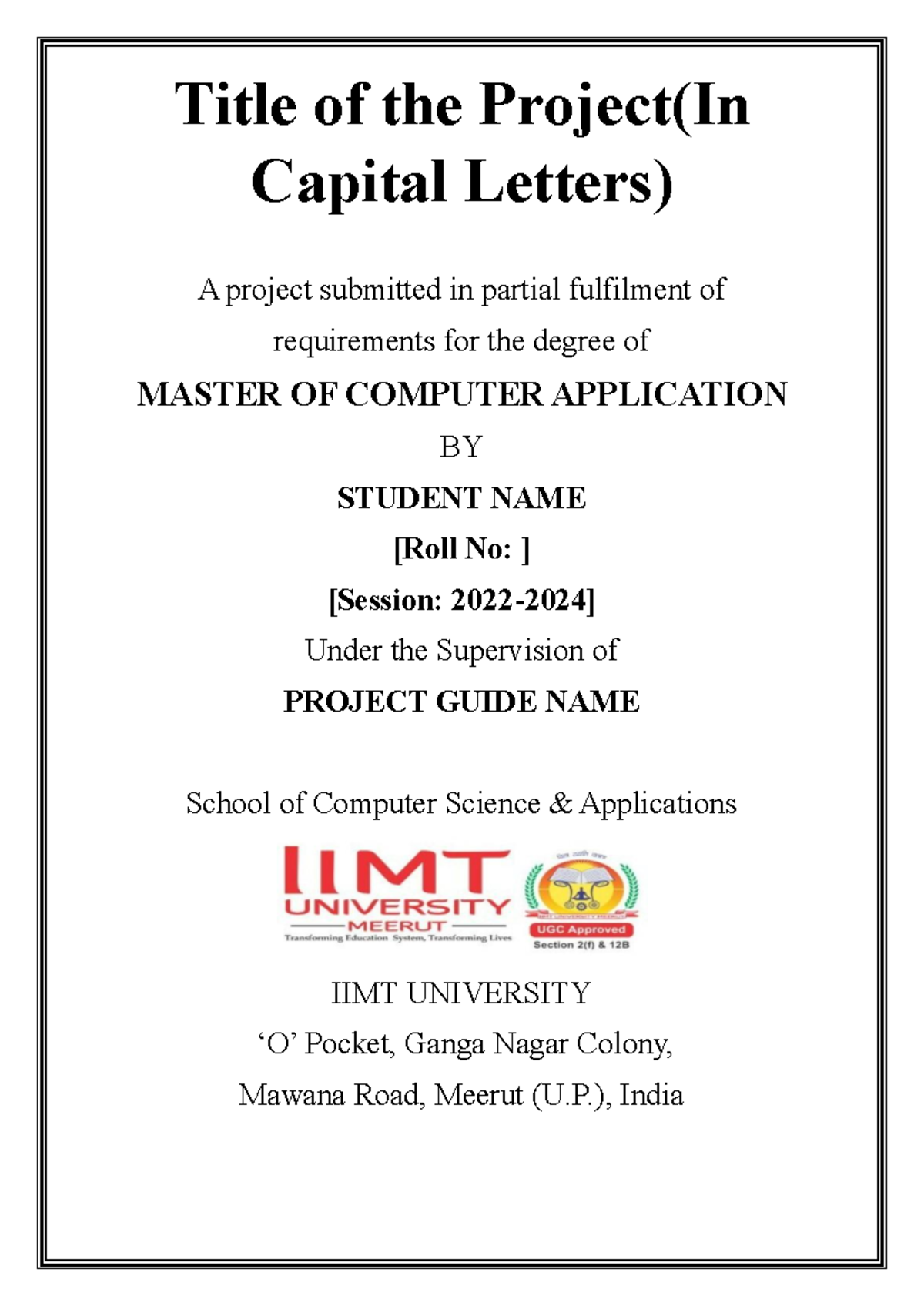 MCA Final YEAR Project Document Format - Title of the Project(In ...