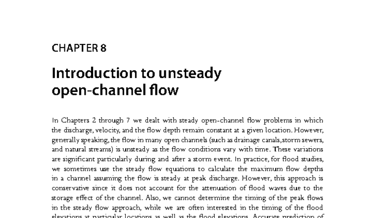 CHAPTER 8 Unsteady Flow in Open Channels: Numerical Methods and ...