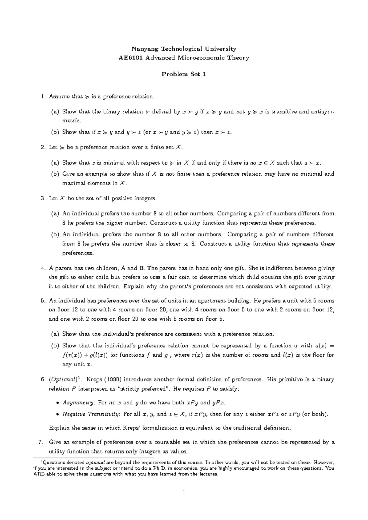 AE6101 Advanced Microeconomic Theory - Problem Set 2 Analysis - Studocu