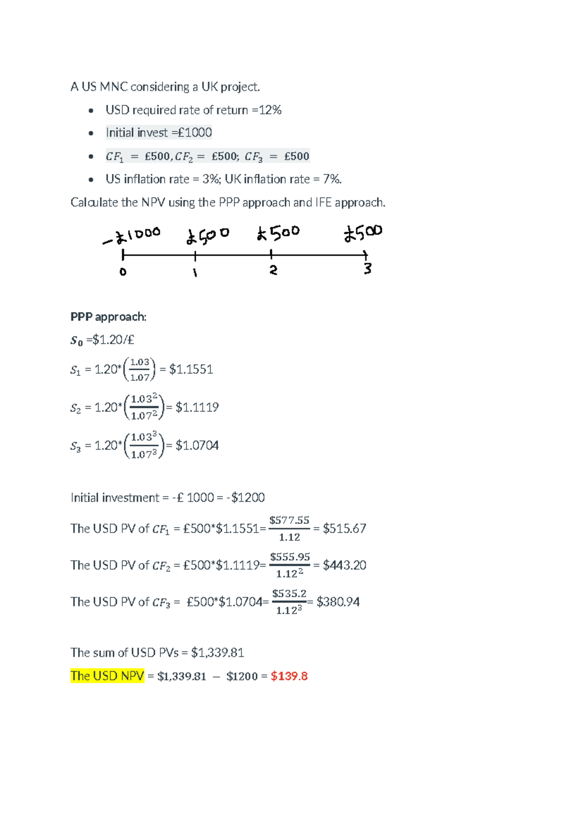 NPVCalculation-Example - A US MNC considering a UK project. - USD ...