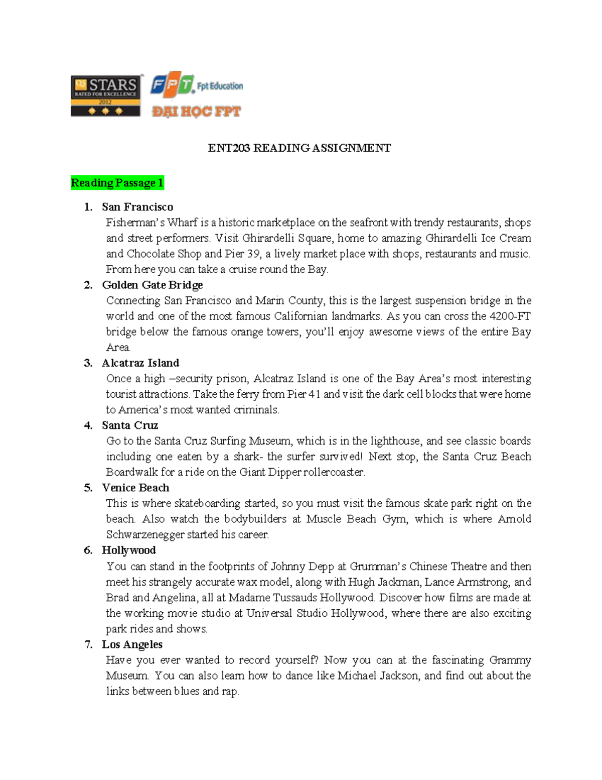 ENT203 Reading Assignment - ENT203 READING ASSIGNMENT Reading Passage 1 ...