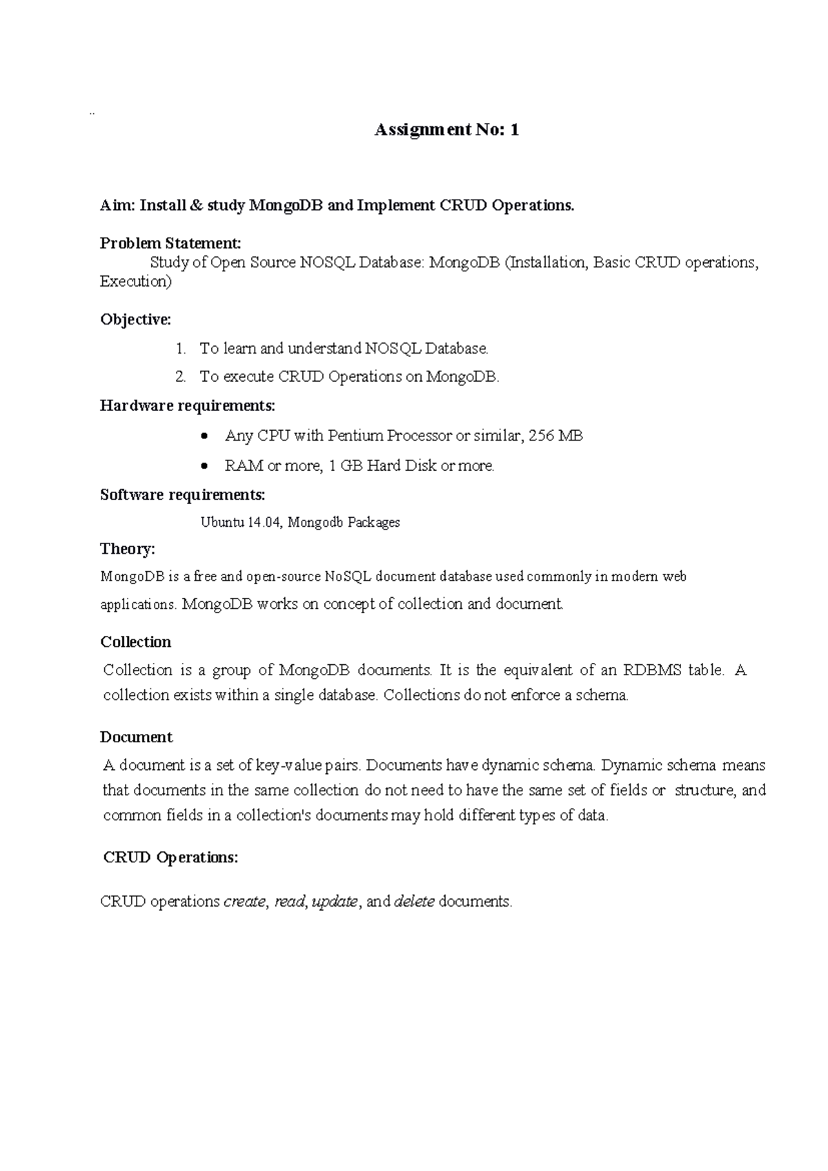 ADS 101: MongoDB Installation & CRUD Operations Assignment 1 - Studocu