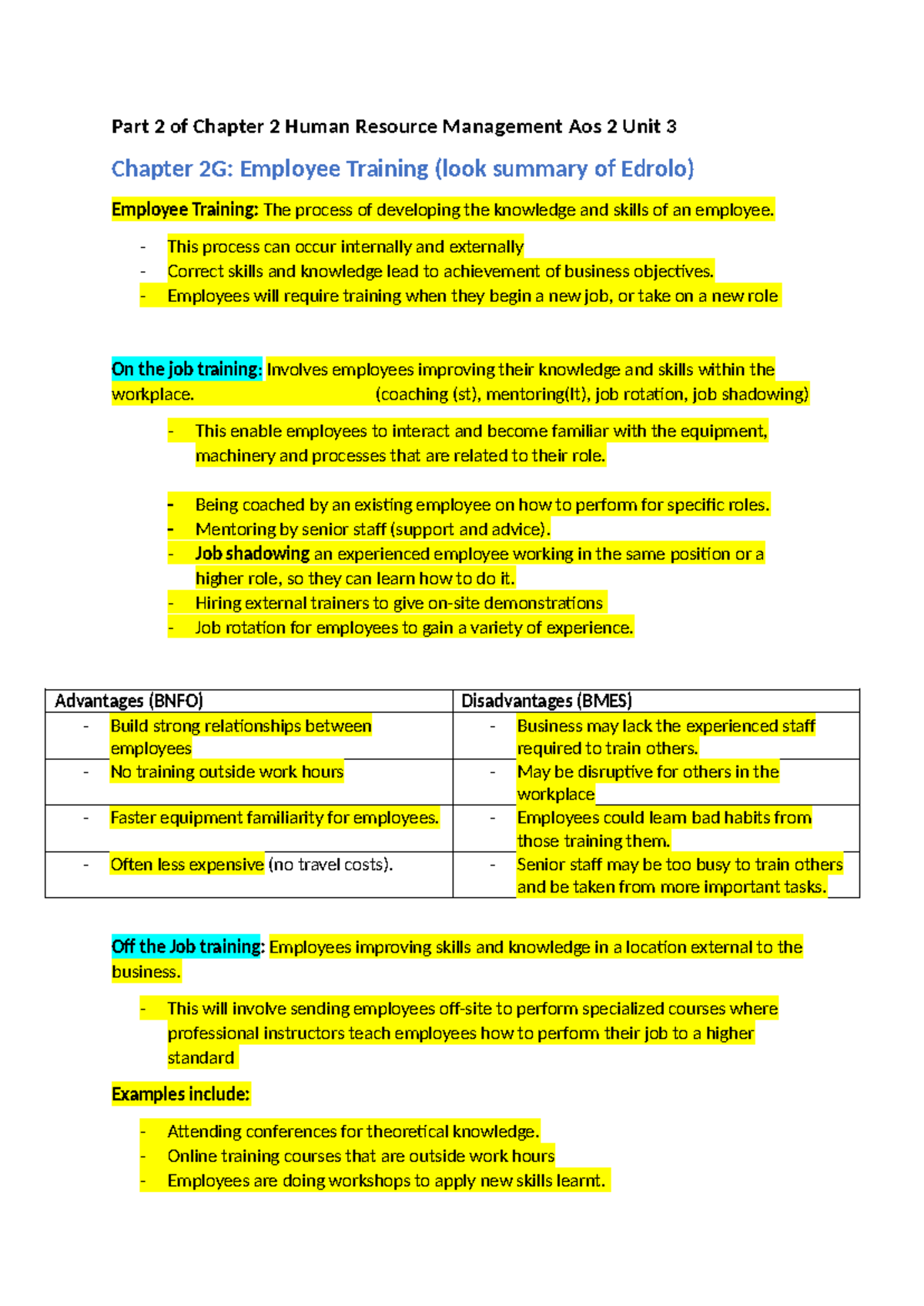 Human Resource Management AOS 2 Unit 3: Employee Training & Termination ...