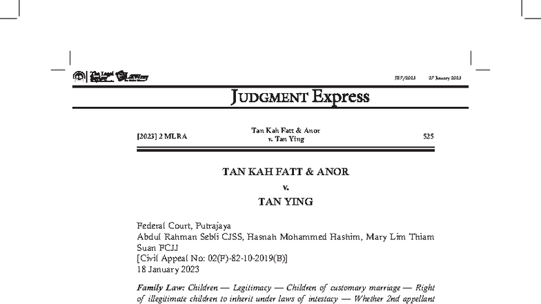 2 MLRA Case Report: Tan Kah Fatt Anor v. Tan Ying (2023) - Studocu