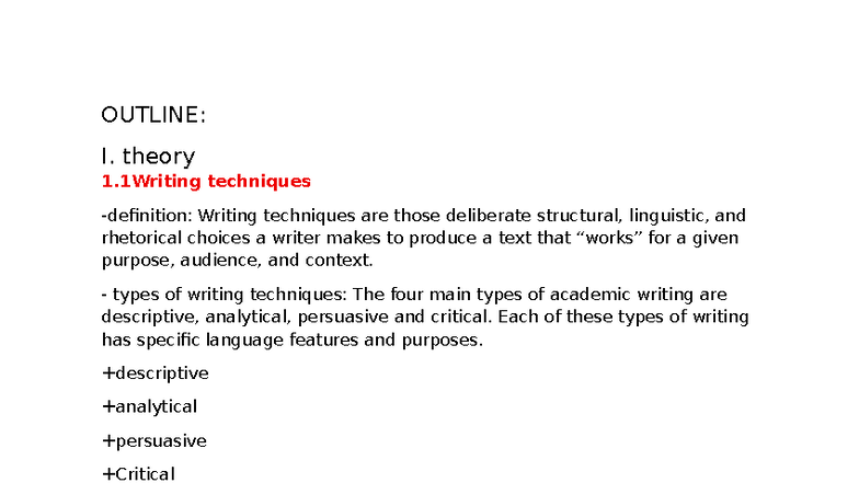 Outline: Writing Techniques & Plagiarism Avoidance (ENG 123) - Studocu