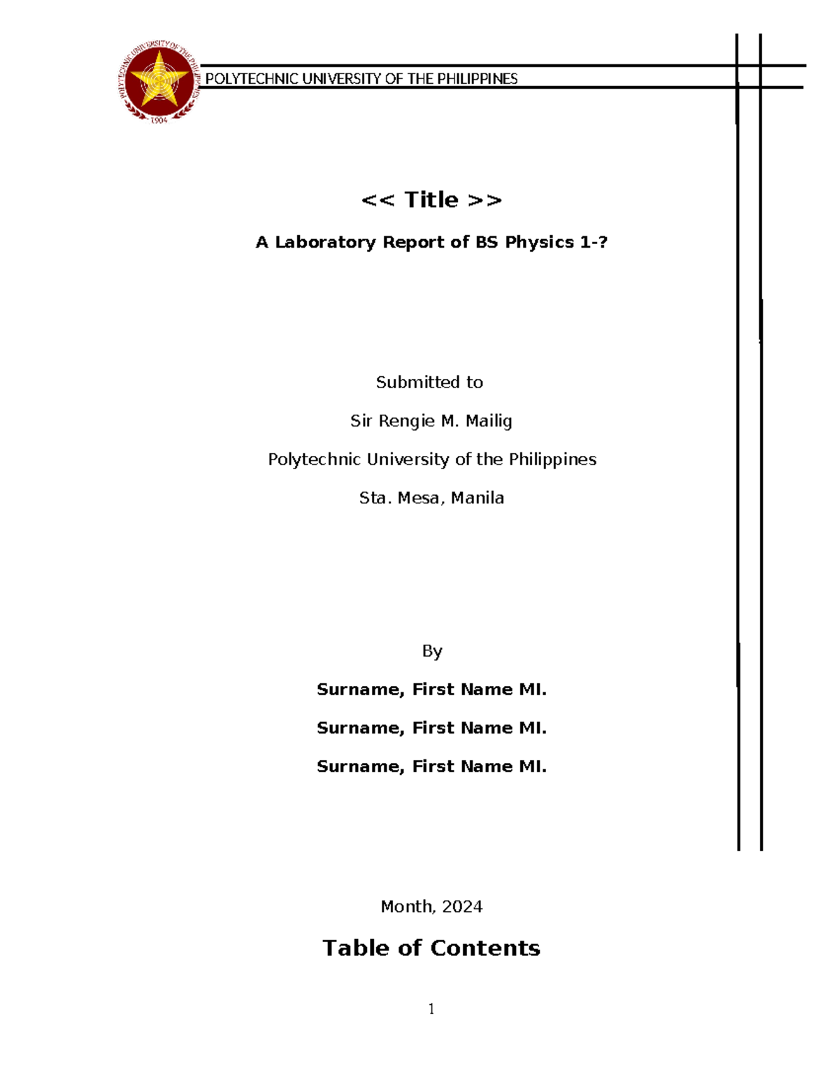 Lab Report File Format - none - A Laboratory Report of BS Physics 1 ...